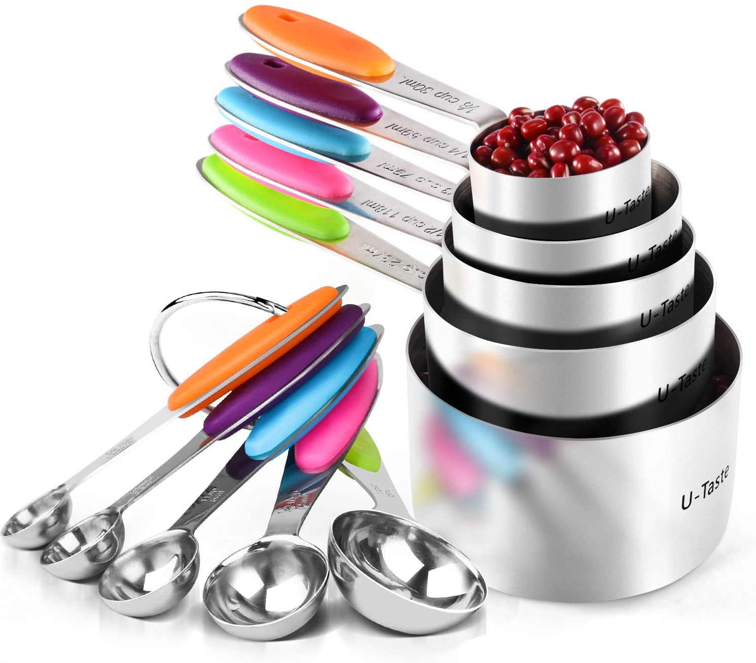 18/8 Stainless Steel Measuring Cups and Spoons Set: 12-Pcs Metal Stacking Measure Set for Baking Cooking with Strengt...