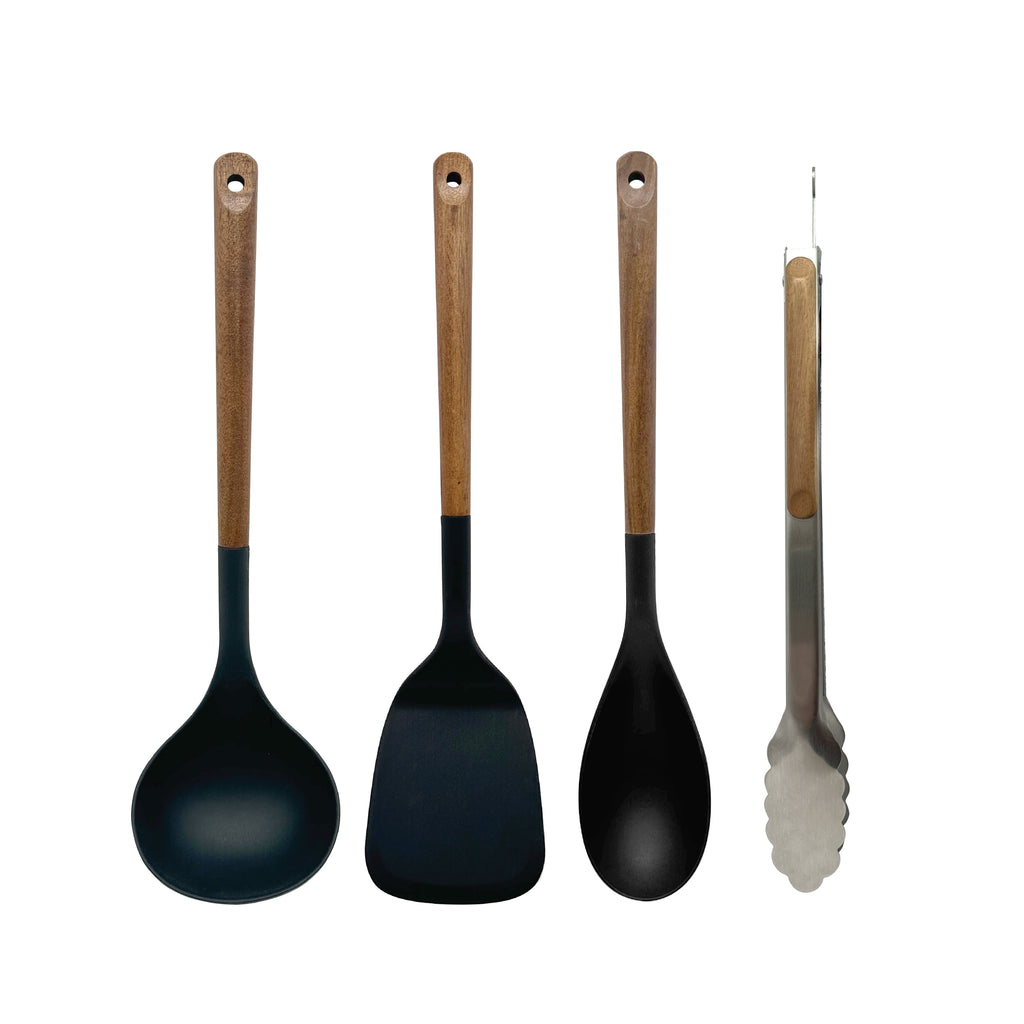 4-Piece Nylon & Acadia Kitchen Essentials Cooking Utensils Set, Black