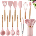Silicone Cooking Utensil Kitchen Utensils Set, 12 Pieces Silicone Kitchen Utensil Wooden Handles, Kitchen Spatula Set...