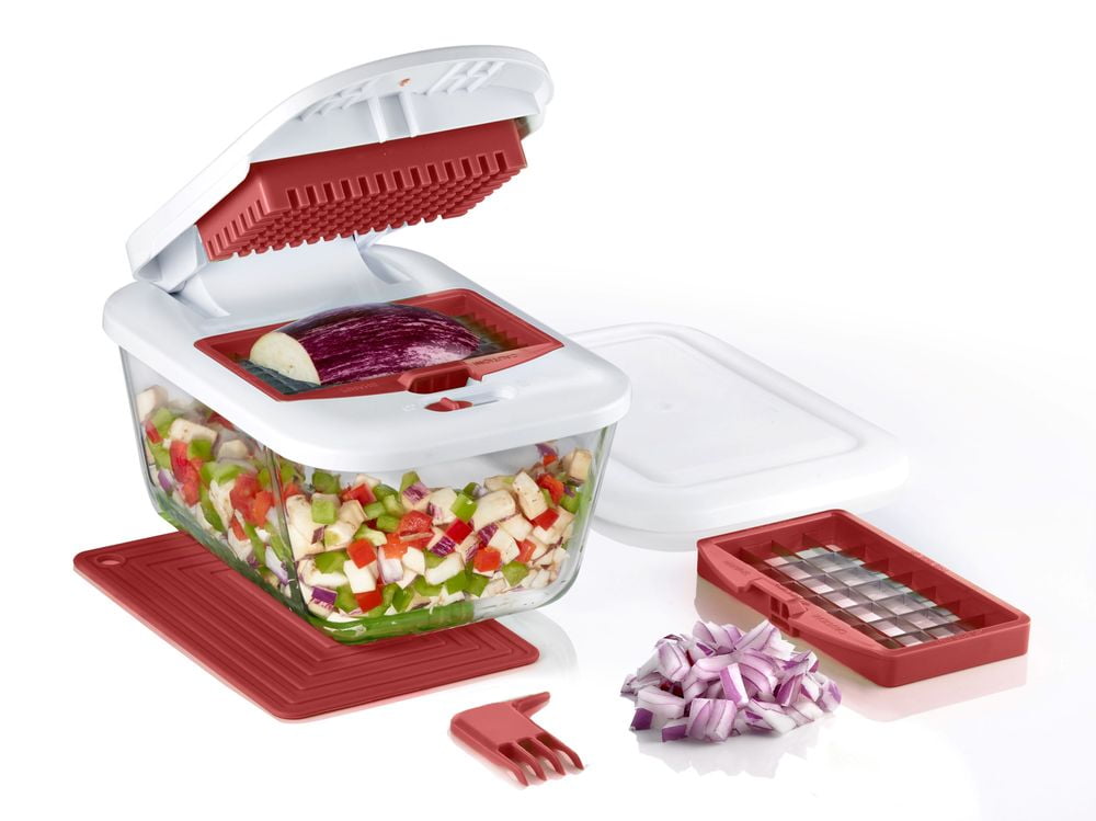 Valore Vegetable Chopper with 11-Cup Glass Baking Dish/Food Container and 2 Stainless Steel Cutting Blades