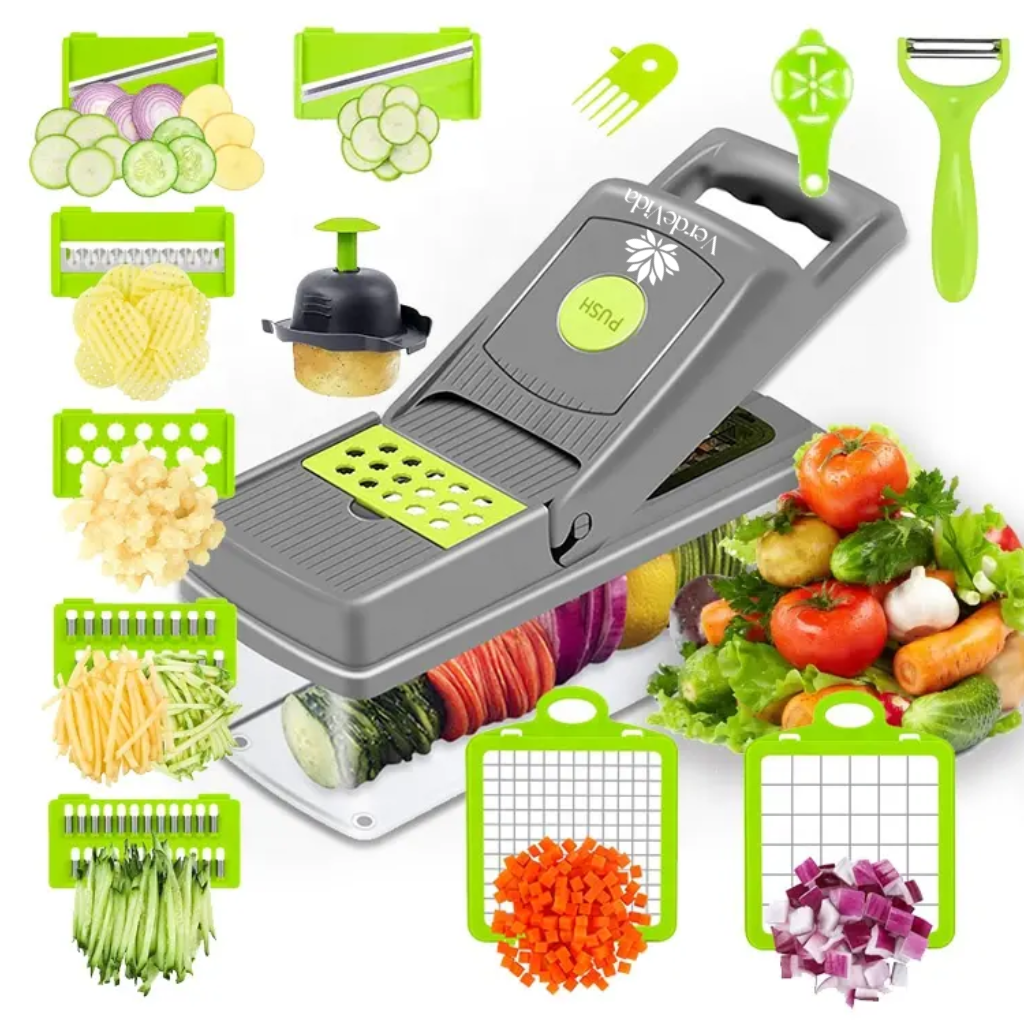 Food & Spiralizer, 15-in-1, 8 Stainless Steel Blades, Black