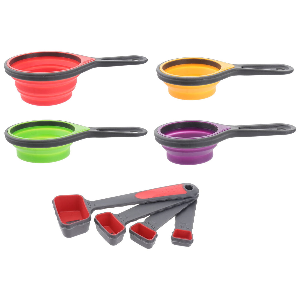 4 in 1 Silicone Telescopic Measuring Cups and 4 in 1 Measuring Spoons with Scale Measure Cups Spoons Kit Kitchen Tool...