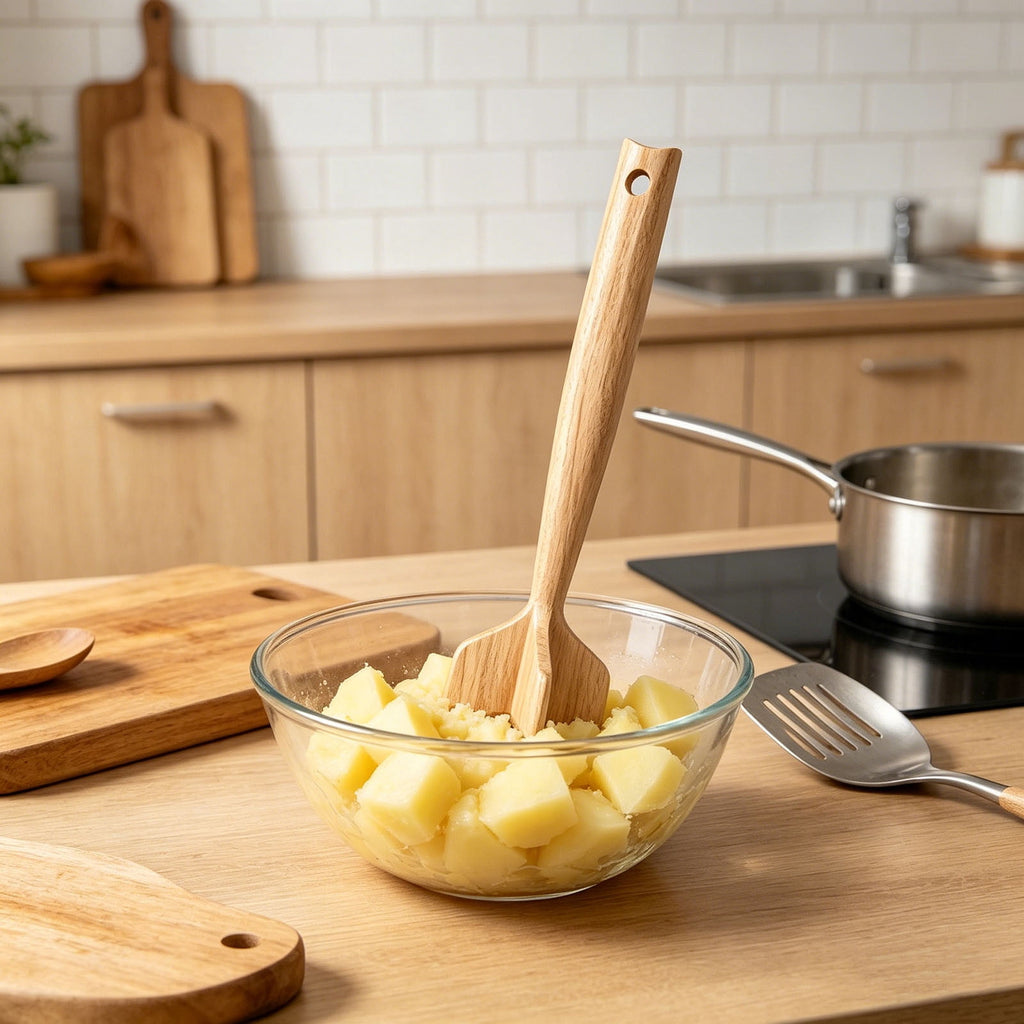 Werulen Solid Wooden Meat Chopper Masher,Multi Functional Food Processing Style,Kitchen Cooking Baking Meal Prep Use,Ground Beef Potato Mash
