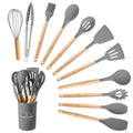 YooYuuk Silicone Wooden Heat Resistant Kitchen Utensil Set, 12 pcs