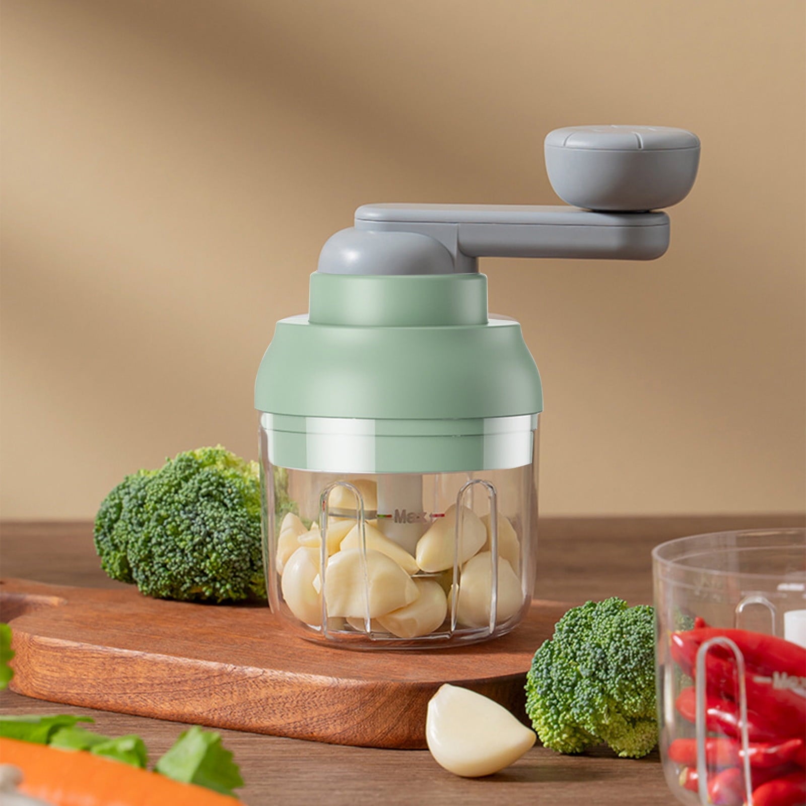 SouMaox Manual Food Chopper, Efficient Kitchen Prep Tool, Durable Stainless Steel Blades Easy Pull Cord, Good for Mincing Garlic Ginger Herb - Image 4
