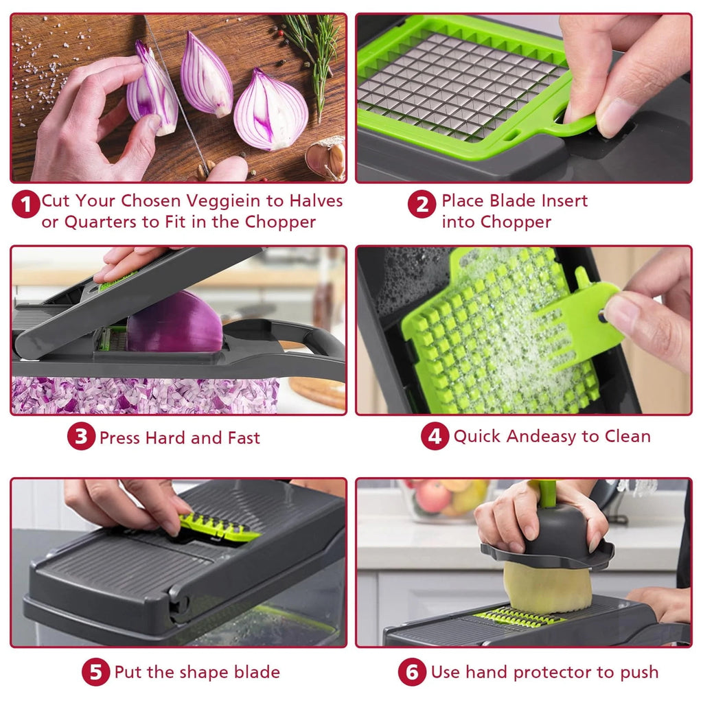 16-in-1 Food Dicer, Slicer, Shredder, Chopper for Vegetables with Stainless Steel Blades - Image 5