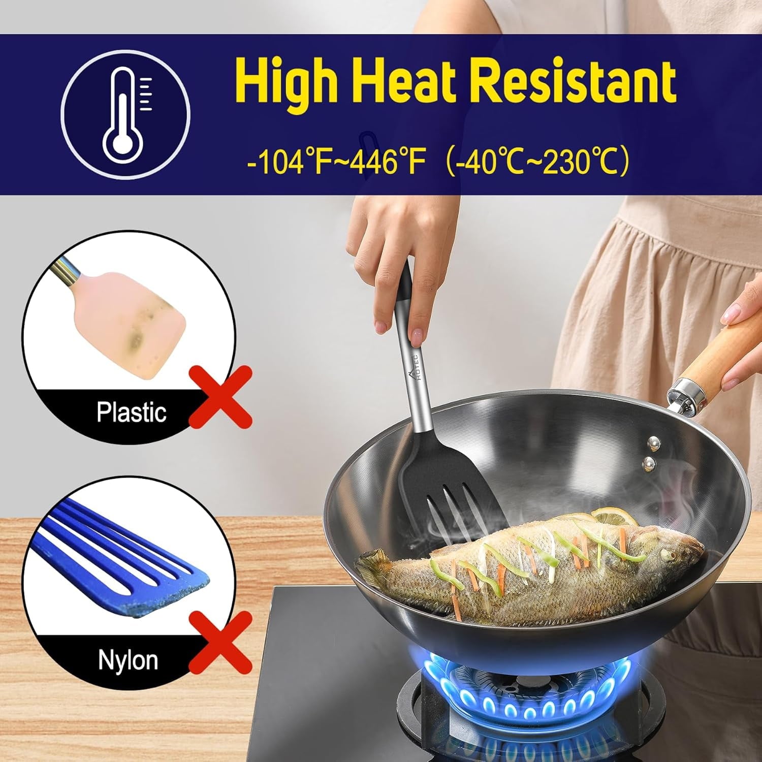 Behome 2 Pack Spatulas, Non Stick Turners with Silicone Handle, High Heat Resistant BPA Free Cooking Utensils, for Fi... - Image 2