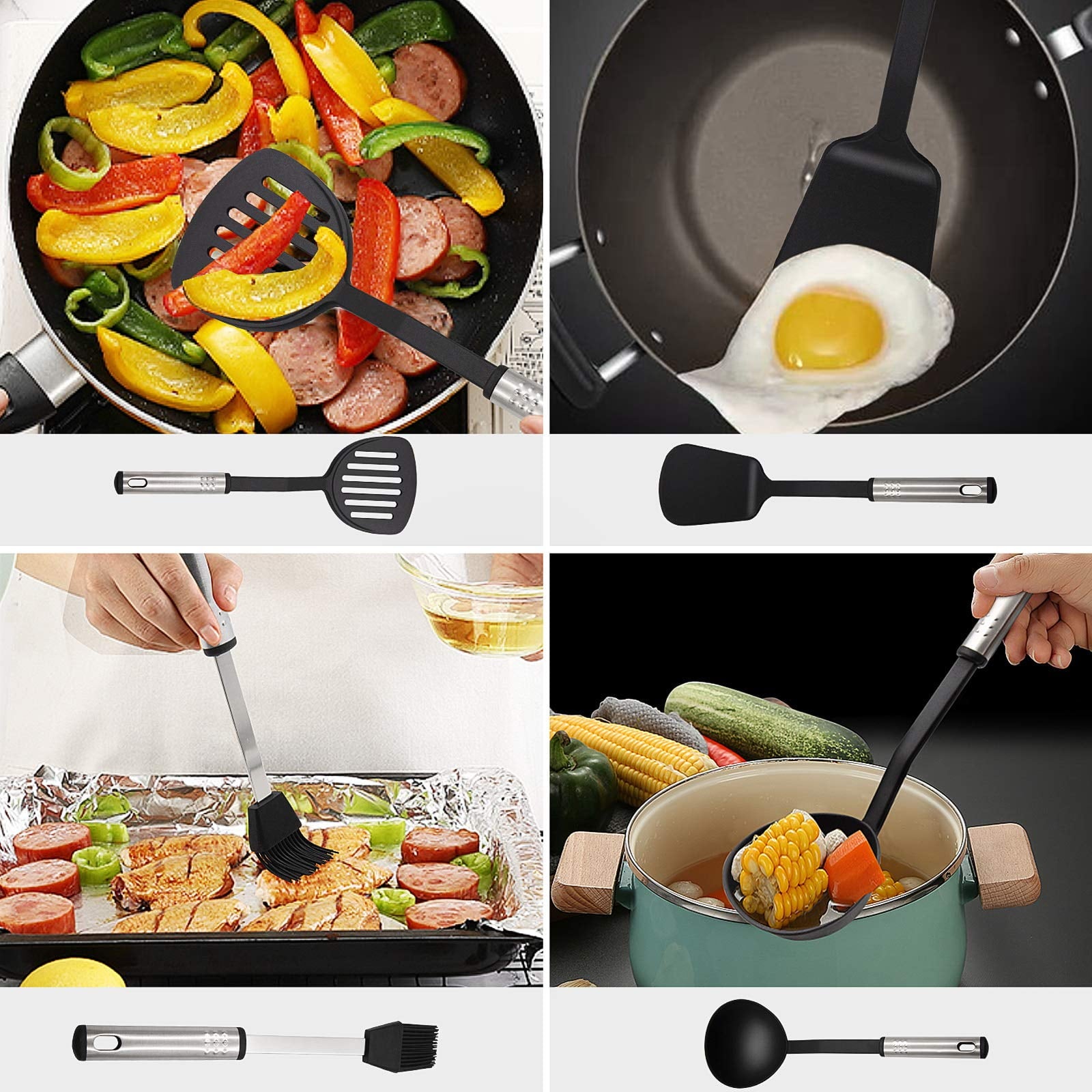 Kitchen Utensils Set, 43 PCS Nylon Cooking Utensils Set, Kitchen Spatula Set with Stainless Steel Handles, Heat Resis... - Image 3