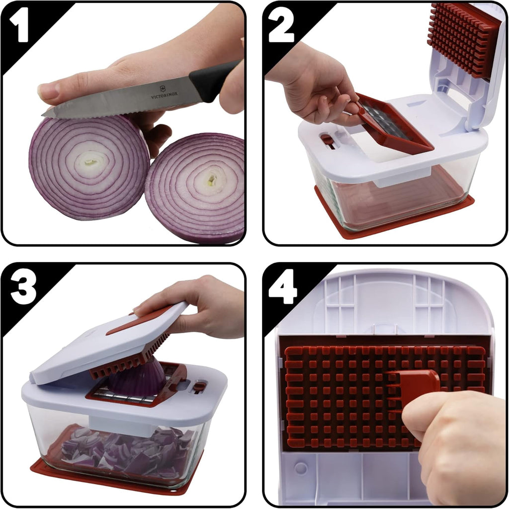 Valore Vegetable Chopper with 11-Cup Glass Baking Dish/Food Container and 2 Stainless Steel Cutting Blades - Image 4