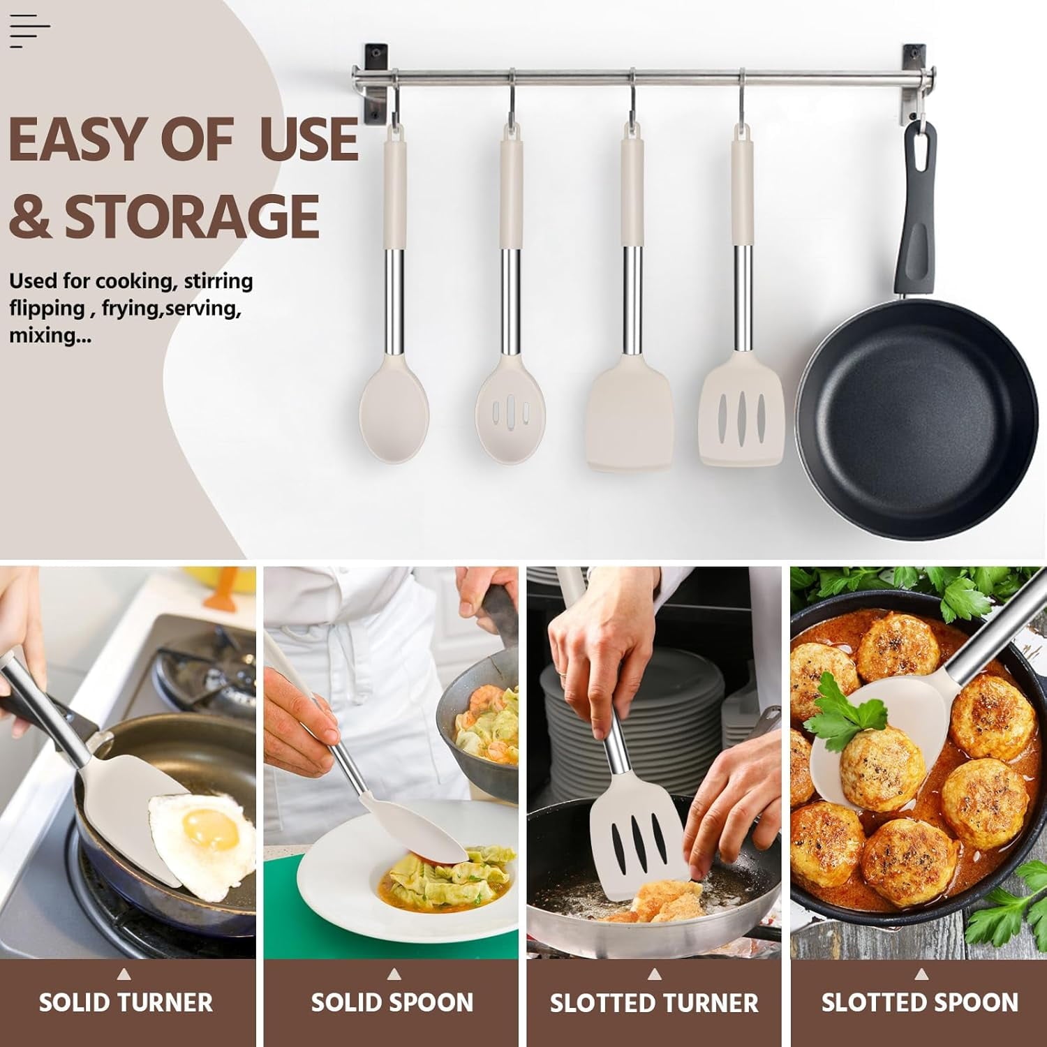 Cooking Utensils Set of 4, Silicone Kitchen Utensils for Non-stick Cookware, Heat Resistant & Non-toxic Slotted Spatu... - Image 6