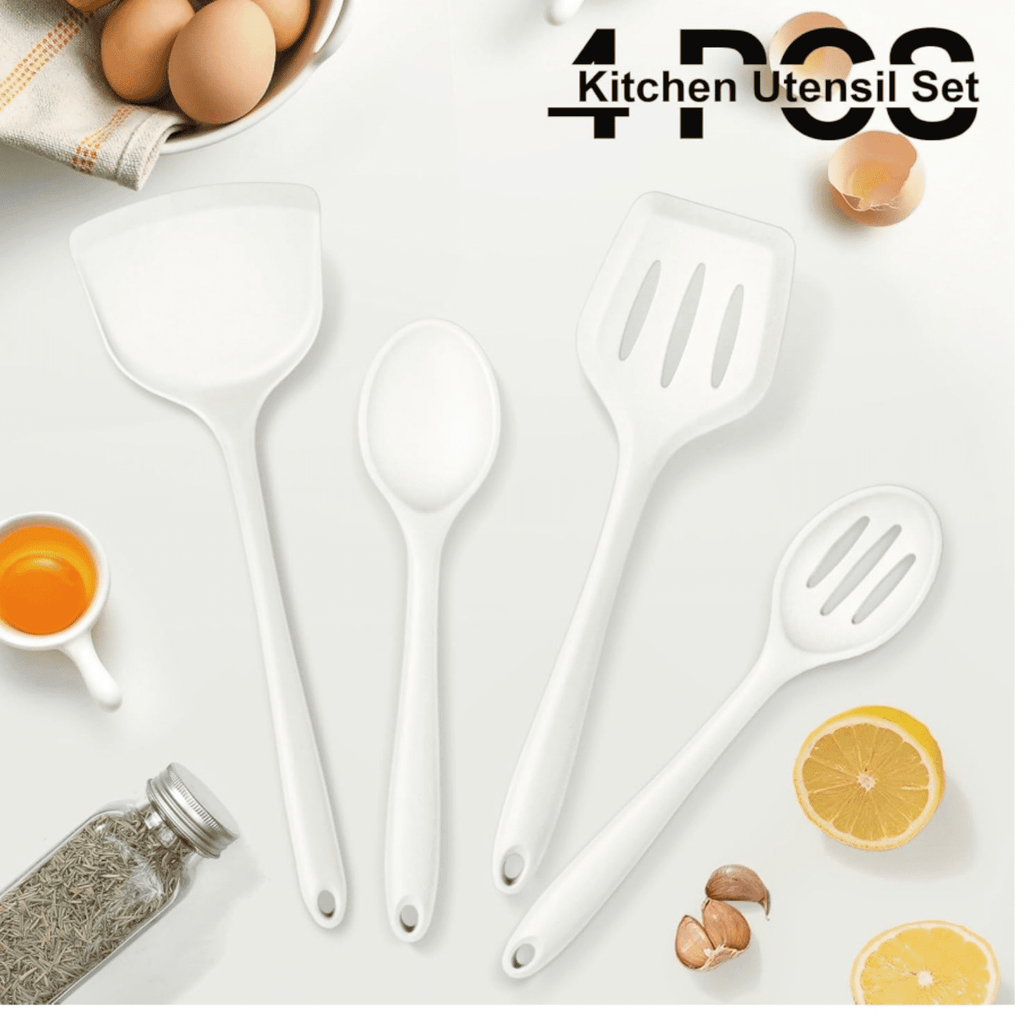 Kitchen Utensil Set, 4 Pieces Non-stick Silicone Cooking Utensils, Heat-resistant Slotted Solid Spoon Turner for Fryi... - Image 5