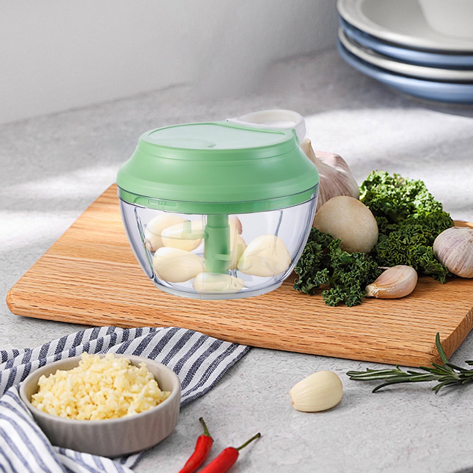Manual Garlic Chopper Pull String Garlic Masher Kitchen Gadget Multifunction Garlic Crusher Slicer Easy Clean Portabl... - Image 4