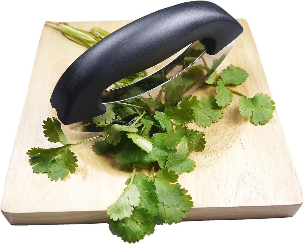 Mezzaluna Knife and Board, Double Blade Mezzaluna Salad Chopper with Wood Board - Image 5