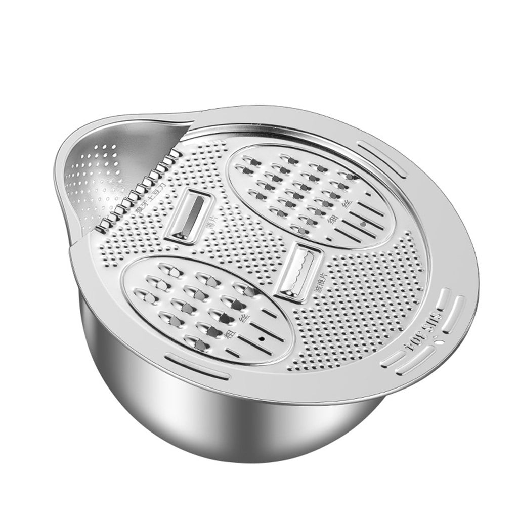 Stainless Steel Salad Chopper & Colander Set, Multi-Blade Mandoline Slicer Grater with Drain Basket & Mixing Bowl, Al... - Image 2