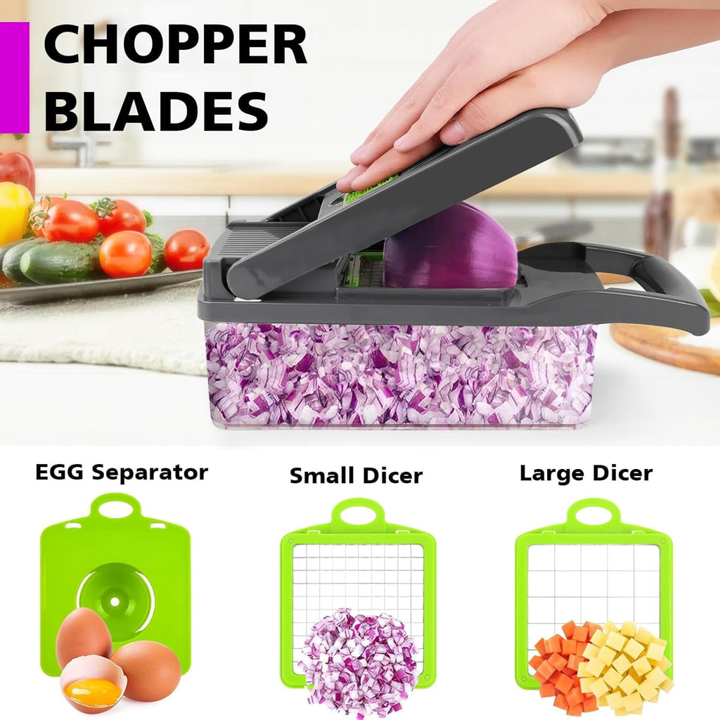 Pro, Multifunctional Food with Container, Slicer Dicer Cutter with Sharp Blades for Onion Carrot Garlic-Green - Image 3