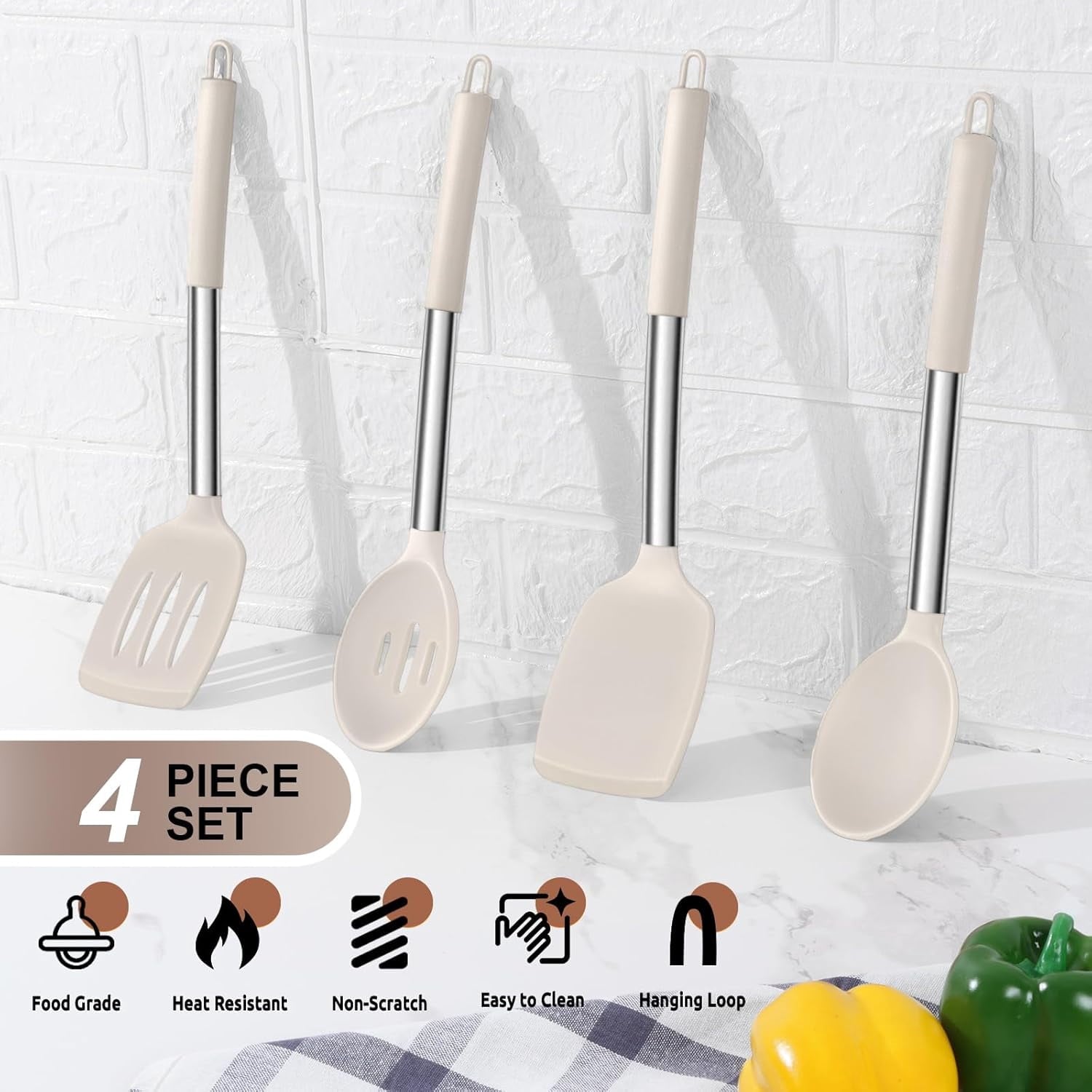 Cooking Utensils Set of 4, Silicone Kitchen Utensils for Non-stick Cookware, Heat Resistant & Non-toxic Slotted Spatu... - Image 3