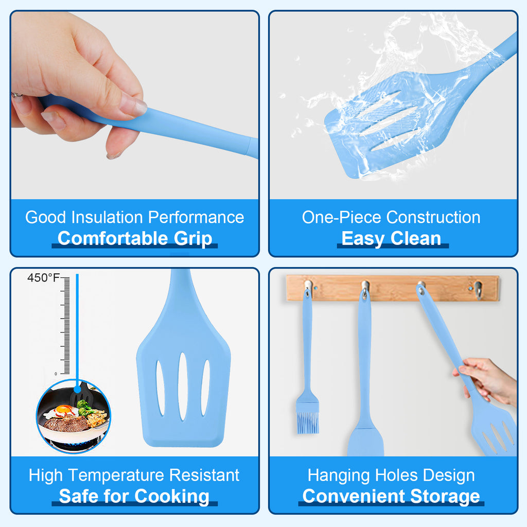 Silicone Cooking Utensils Sets, 5-Piece Kitchen Utensil Set 600F Heat Resistant Non-stick Rubber Cookware Kitchen Sil... - Image 4