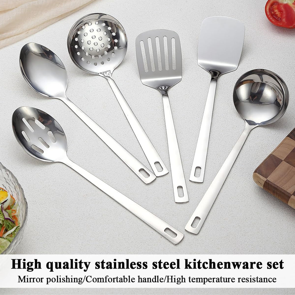 6-Piece Kitchen Utensil Set Stainless Steel Cooking Tools Set Heavy-Duty Kitchen Tool Spatula Set Essential Home Kitc... - Image 6