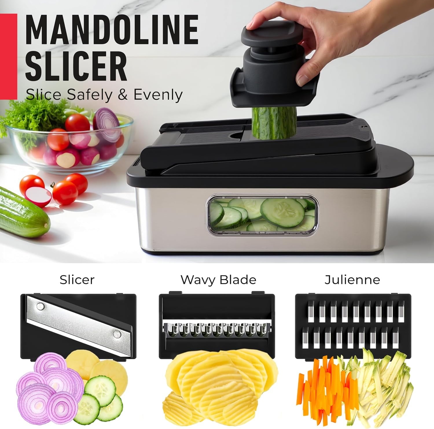 10-in-1 Stainless Steel Vegetable Chopper and Mandoline Slicer with 8 Blades for Kitchen Food Prep - Image 6