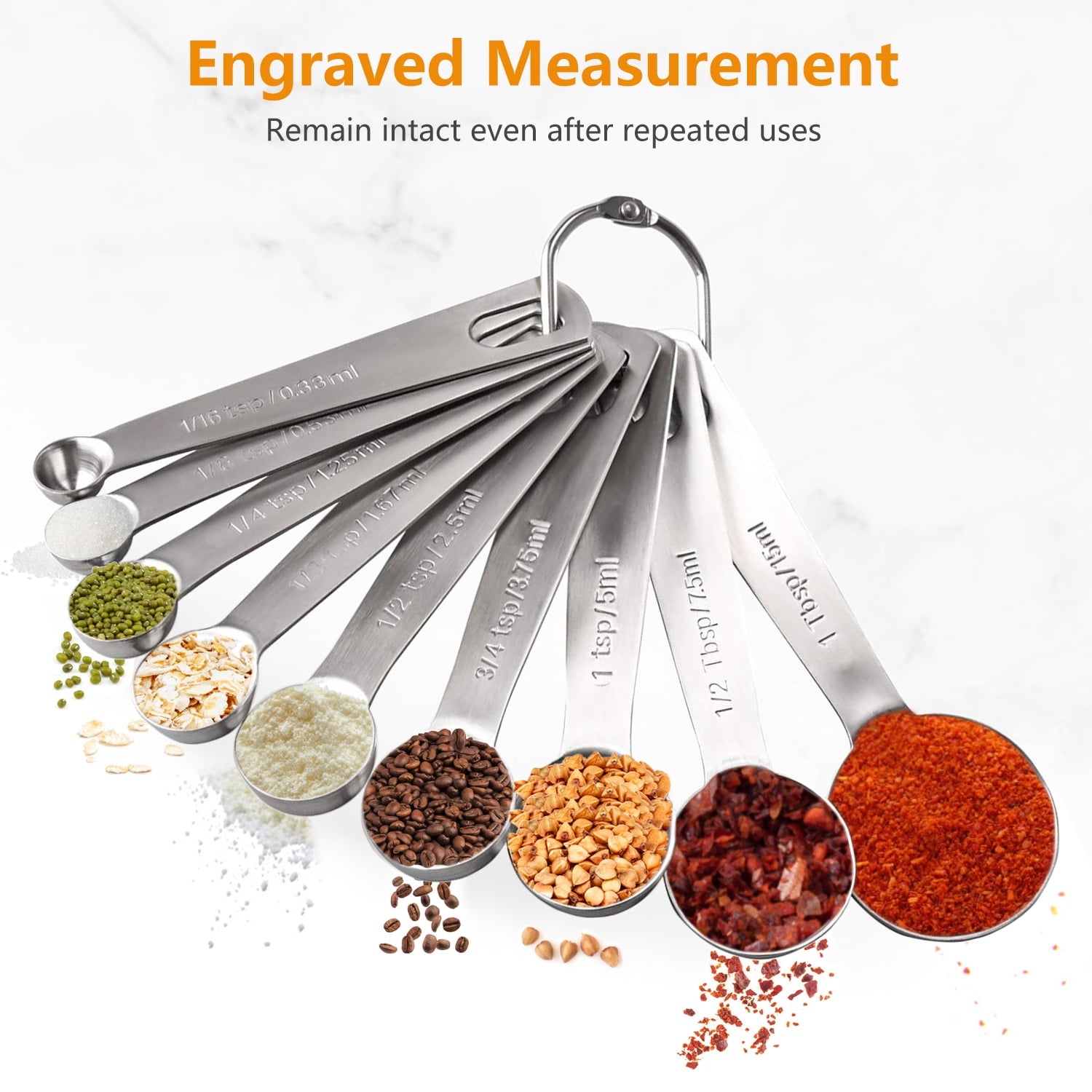 Stainless Steel Measuring Spoons Set of 9 Piece - Accurate Measurement for Cooking and Baking - Durable and Rust-Resi... - Image 3