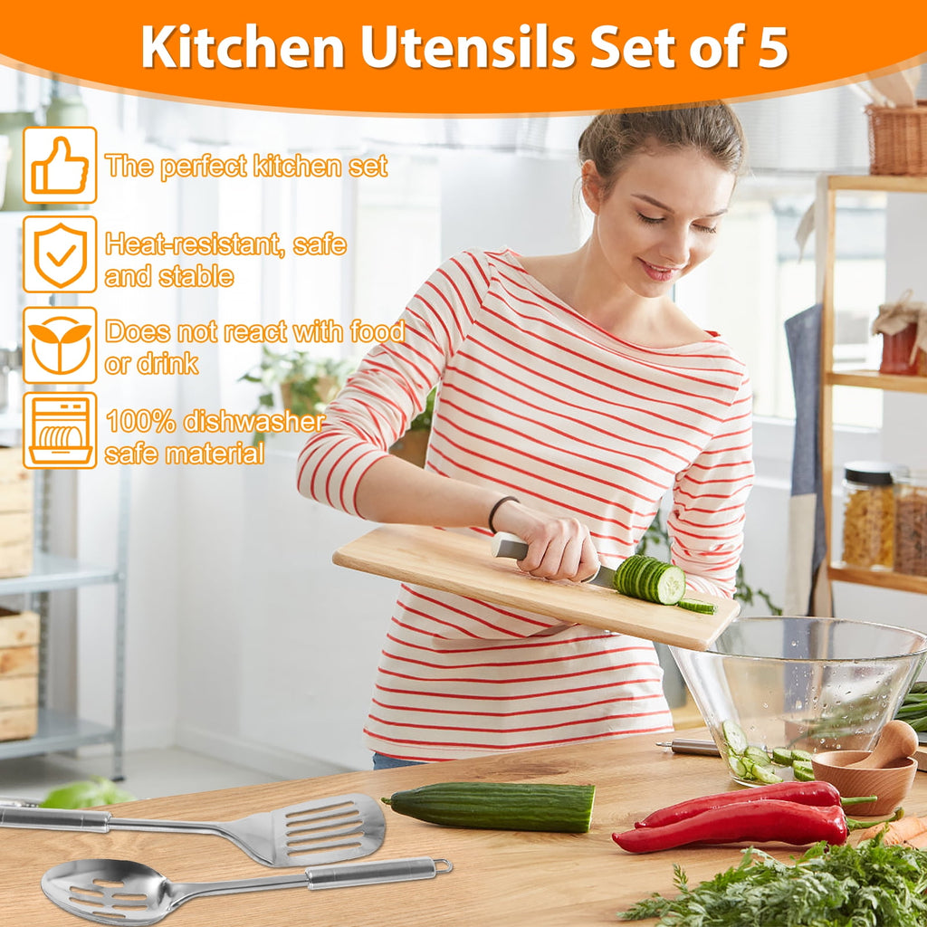 Ihvewuo 10Pcs Kitchen Cooking Utensils Set Stainless Steel Spoons Spatula Set with Ergonomic Handle Heavy-Duty Washable Spoons Utensils with - Image 5