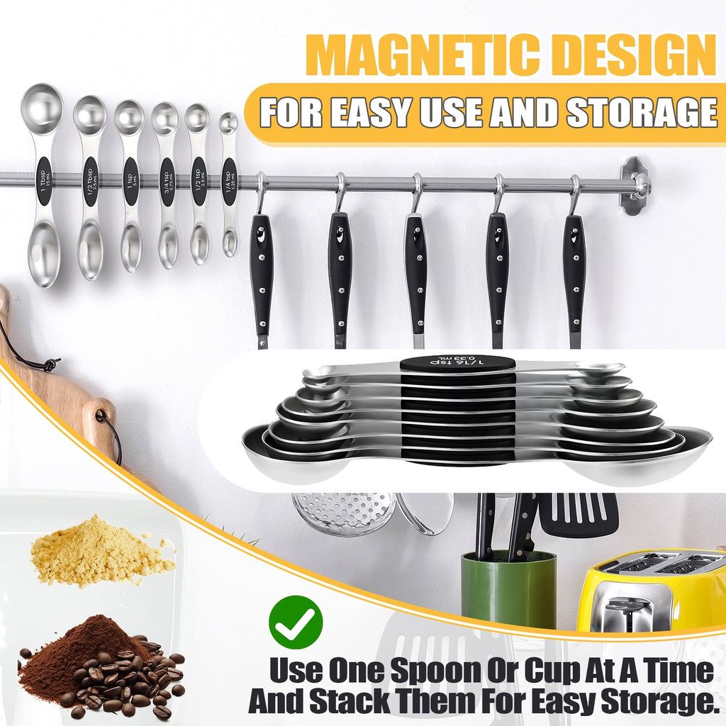 17 Pieces Measuring Cups and Magnetic Measuring Spoons Set Stainless Steel, 8 Measure Cups with Silicone Handle and 8... - Image 5