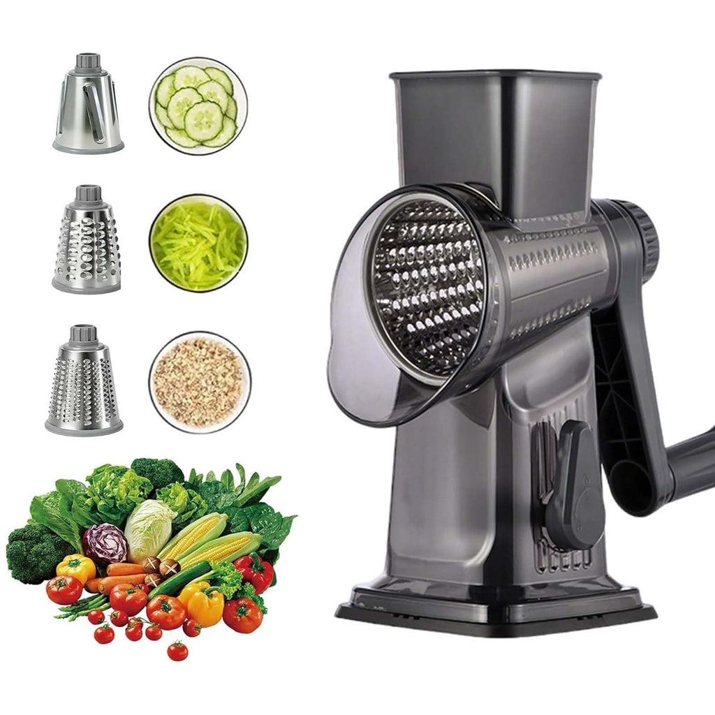 Multifunctional Vegetable Cutter & Grater, Hand Crank Rotary Slicer with 3 Stainless Steel Blades for Cheese, Potatoe... - Image 4