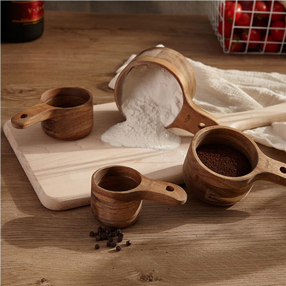 Set of 4 Acacia Wood Measuring Cups,Stackable Kitchen Measure Tool with Handle,Baking and Cooking Measuring Set,Handc... - Image 6