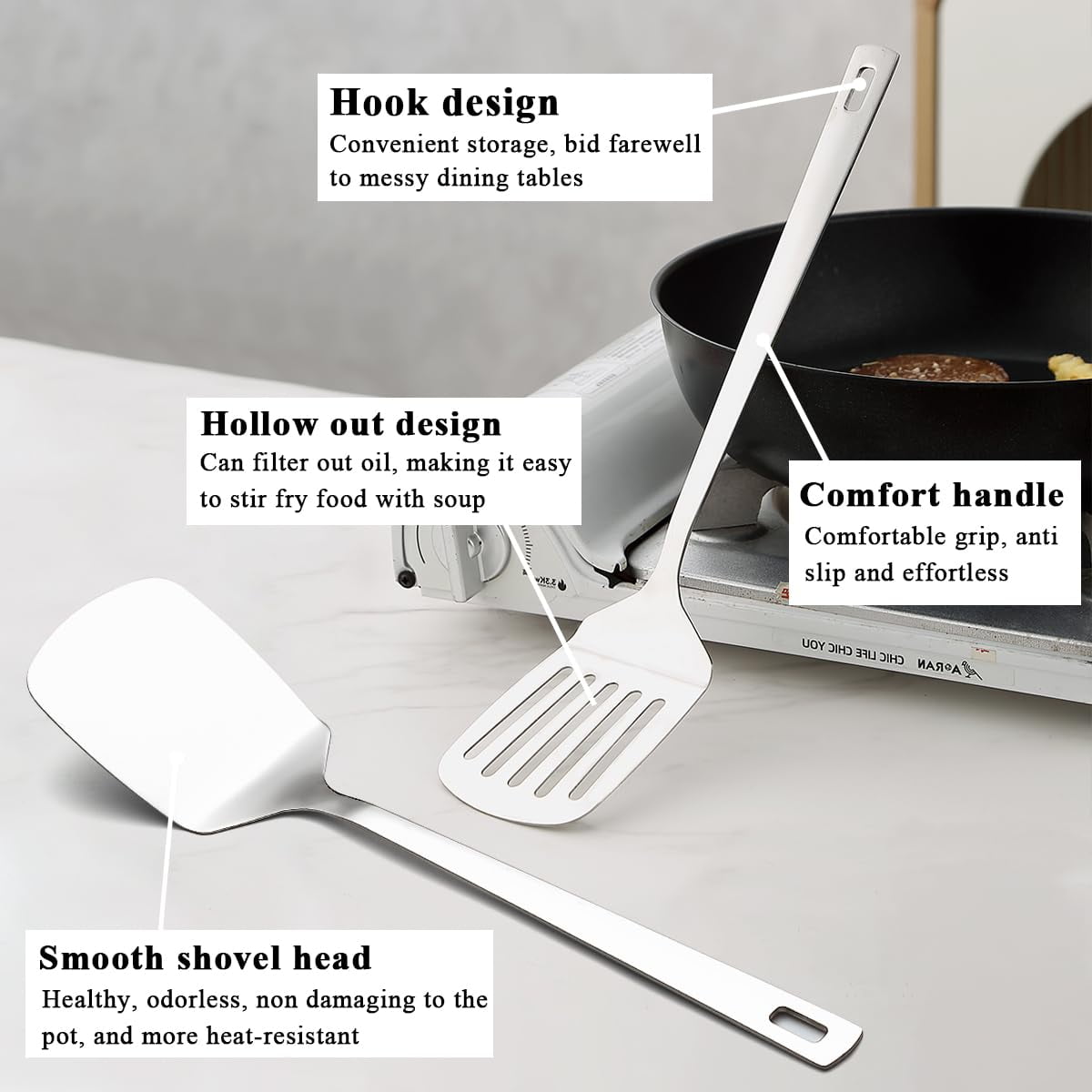 6-Piece Kitchen Utensil Set Stainless Steel Cooking Tools Set Heavy-Duty Kitchen Tool Spatula Set Essential Home Kitc... - Image 5