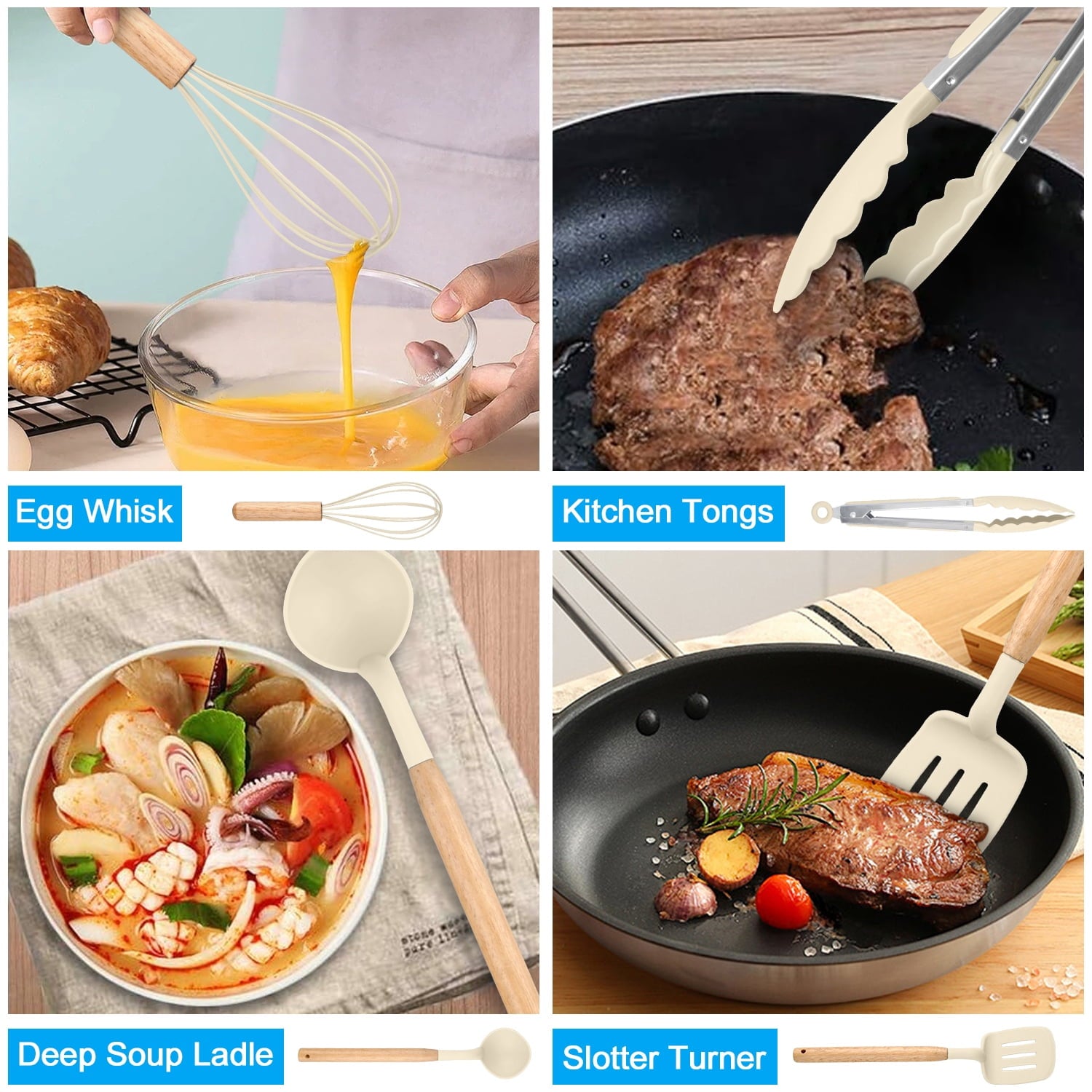 Silicone Cooking Utensils Sets with Utensils Holder 12-Piece Wooden Handle Kitchen Utensil Set 600F Heat Resistant No... - Image 6