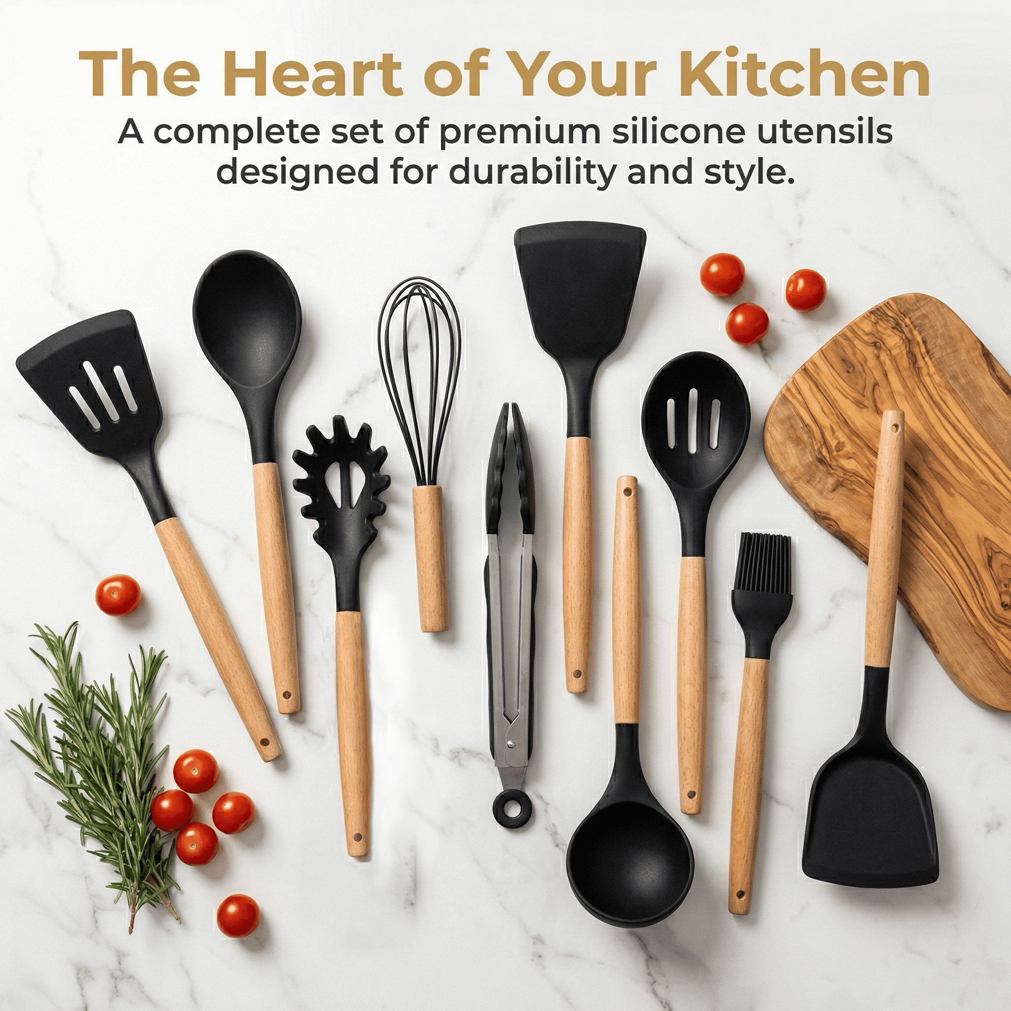 Silicone Cooking Utensils Set - 12 Pcs Silicone Kitchen Utensils for Non-Stick Cookware, 446F Heat Resistant, BPA Fre... - Image 6