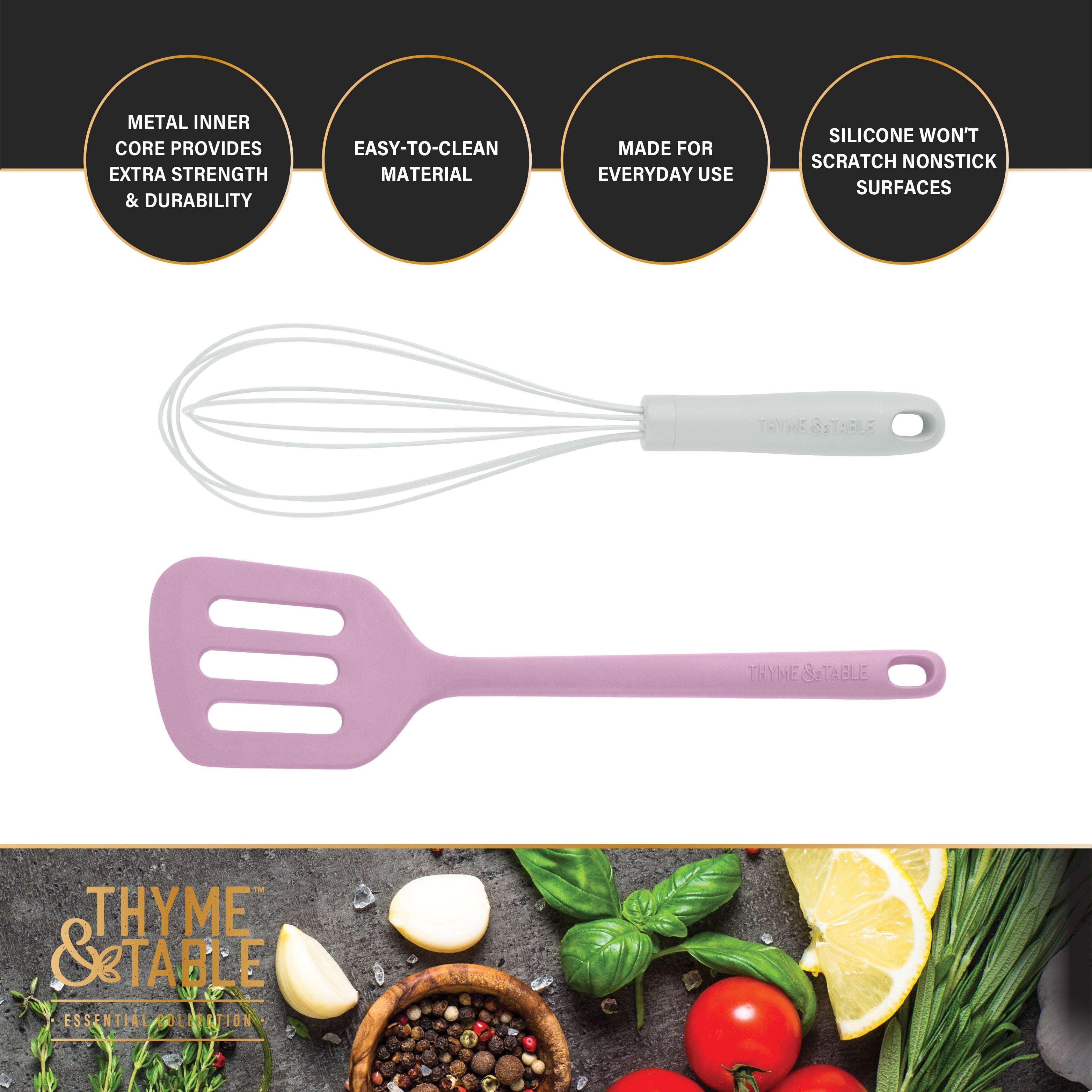 Silicone Utensils, 5-Piece Set, Tongs, Basting Brush, Spatula, Turner, Spoon - Image 4