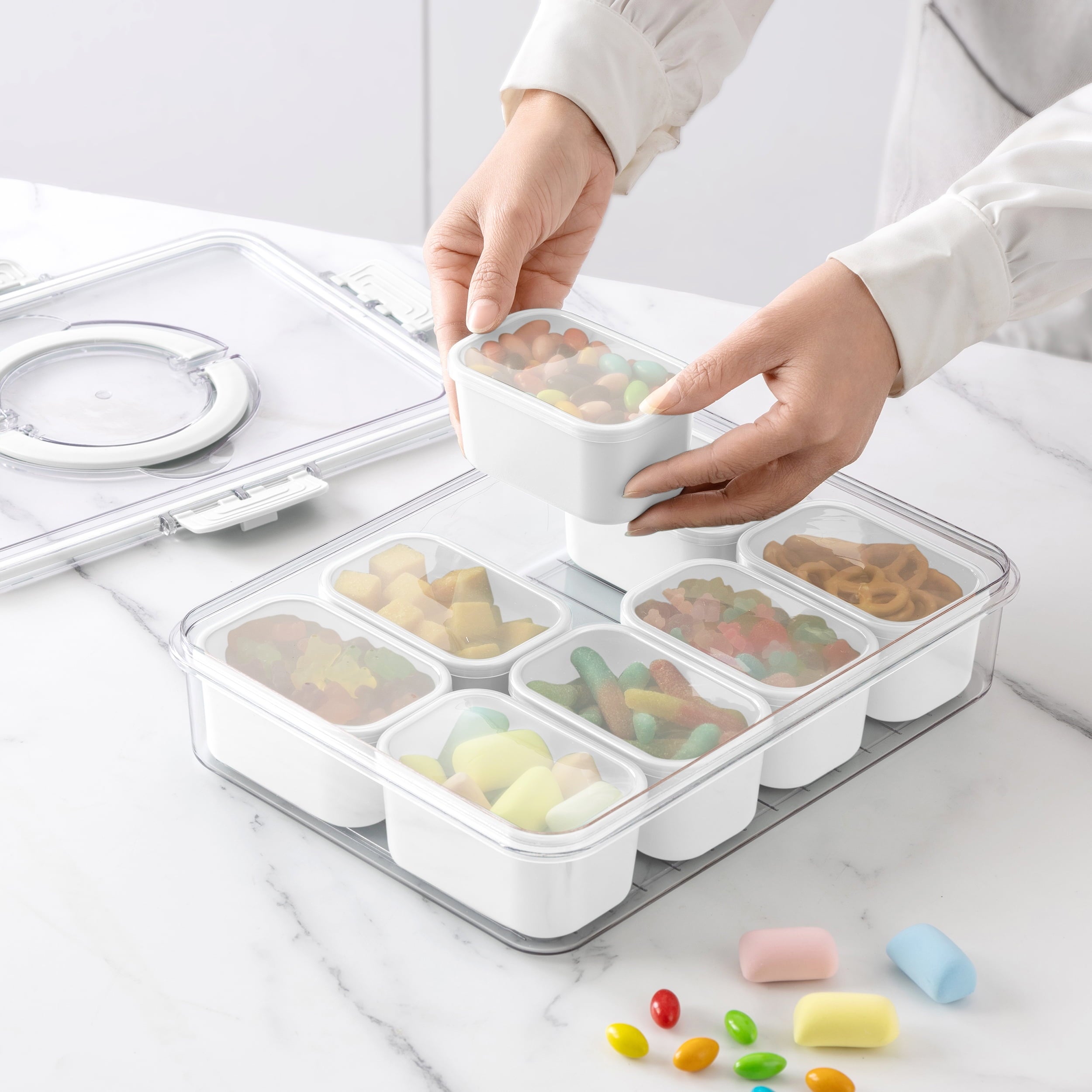 8-Compartment Snackle Box, Charcuterie and Snack Container, Divided Serving Tray with Lids and Handle, Dishwasher Saf... - Image 3