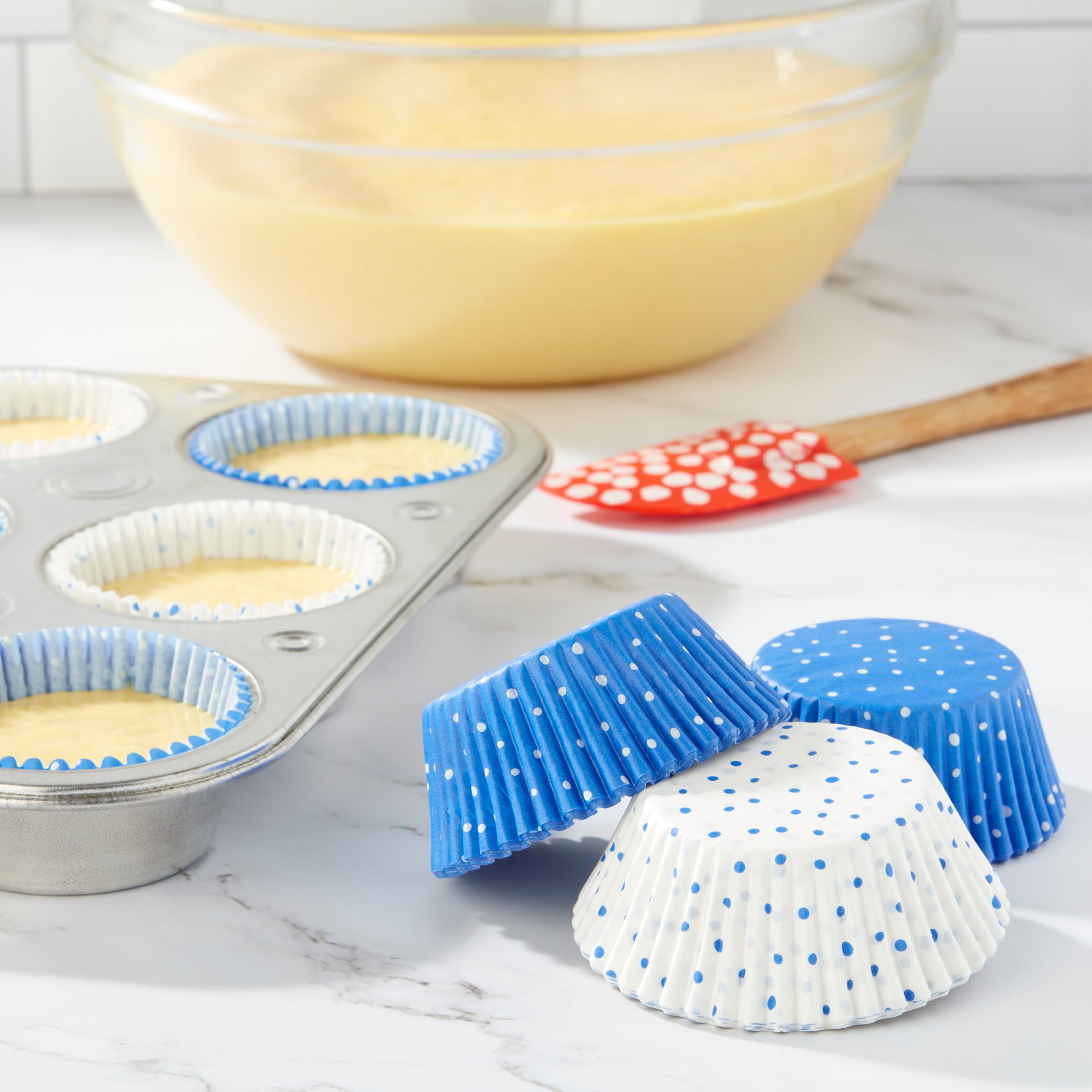 Cupcake Liners, Blue & White Polka Dots, 75 Count - Image 2