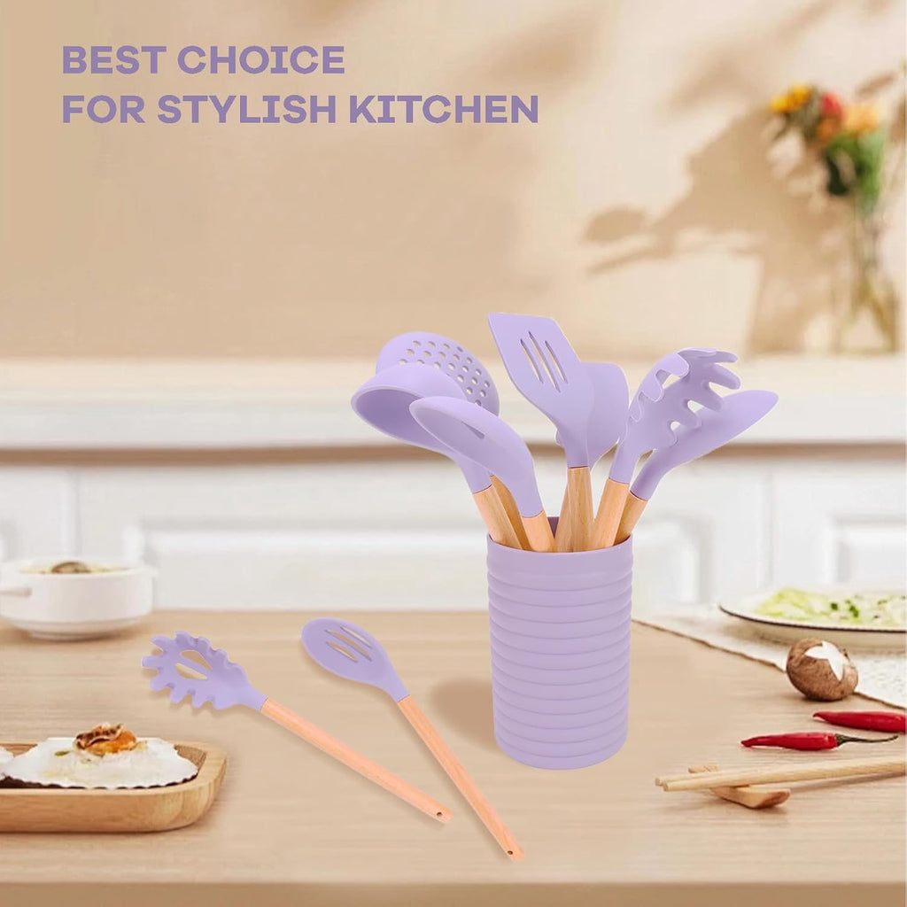 Silicone Cooking Utensils Set, Colorful 8 Pieces Kitchen Utensil Kits with Holder, Flexible Heat Resistant Cooking Tools Set for Nonstick Co - Image 5