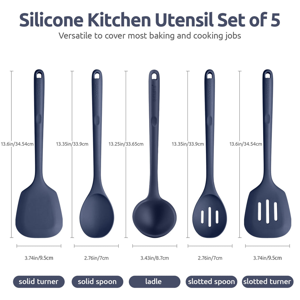 Silicone Kitchen Cooking Utensil Set: 446°F Heat Resistant 13.6in Long Kitchen Gadgets, BPA Free Non Stick Rubber Coo... - Image 2