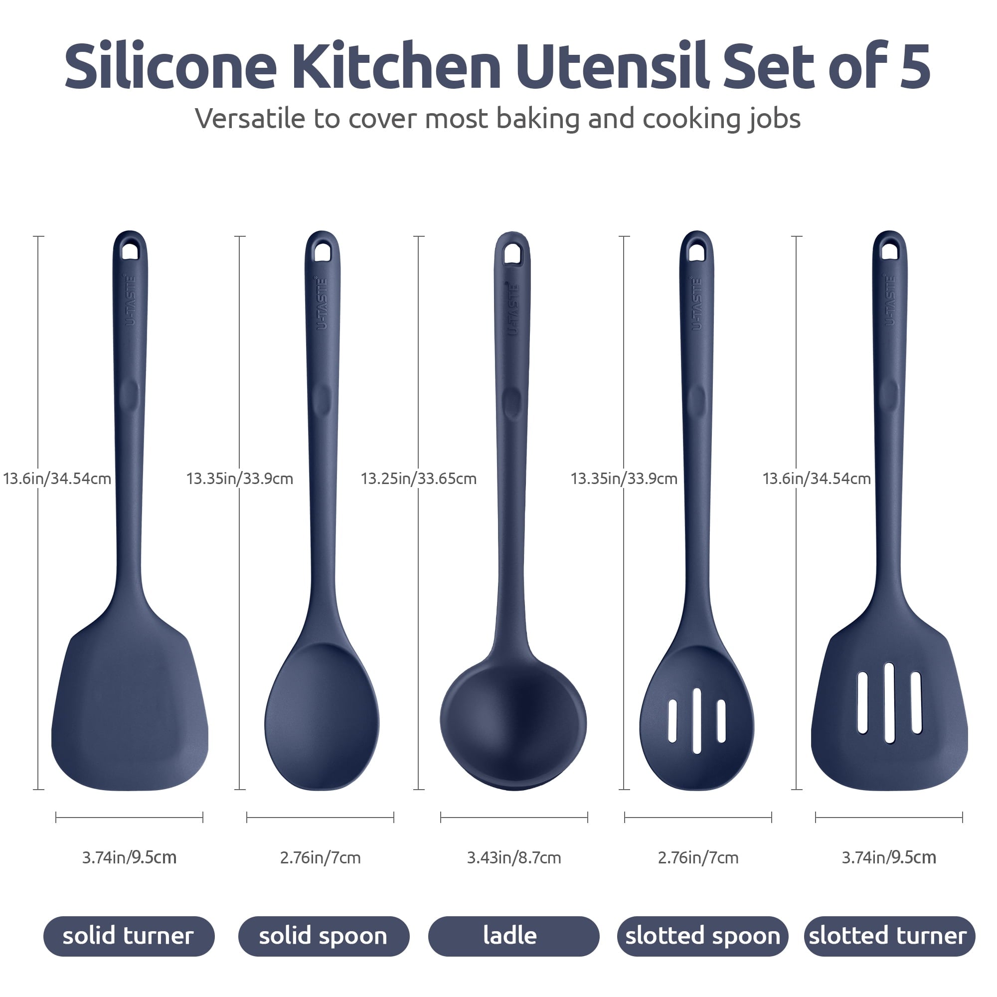 Silicone Kitchen Cooking Utensil Set: 446°F Heat Resistant 13.6in Long Kitchen Gadgets, BPA Free Non Stick Rubber Coo... - Image 2