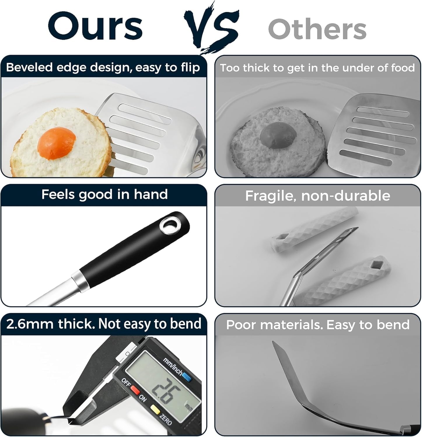 18/0 Stainless Steel Kitchen Cooking Utensils Set, 7 Pieces Ergonomic Silver Cookware Tools for Home and Commercial Use - Image 2