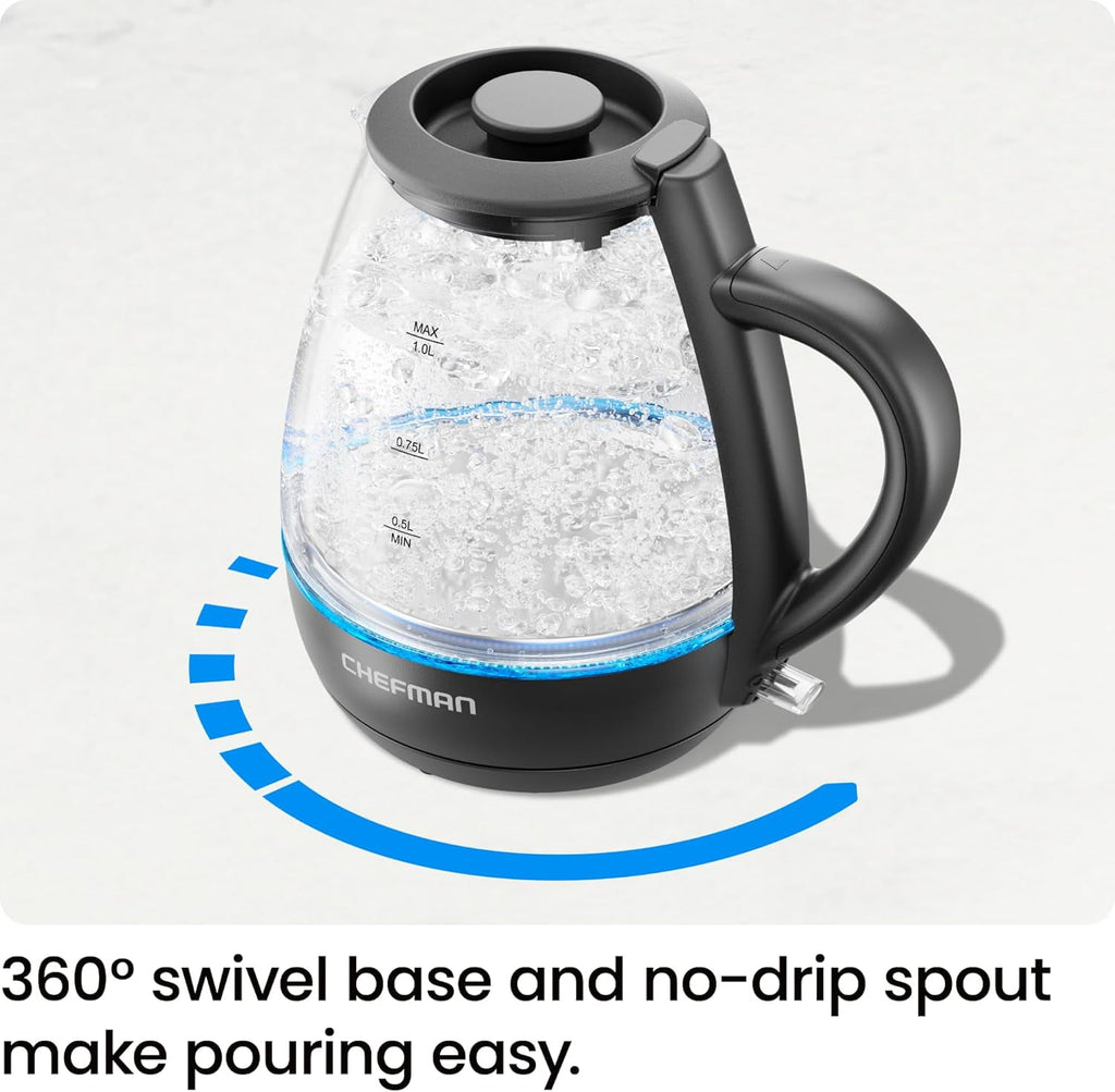 1L Electric Glass Kettle w/ LED Indicator Light, Automatic Shutoff - Black - Image 4