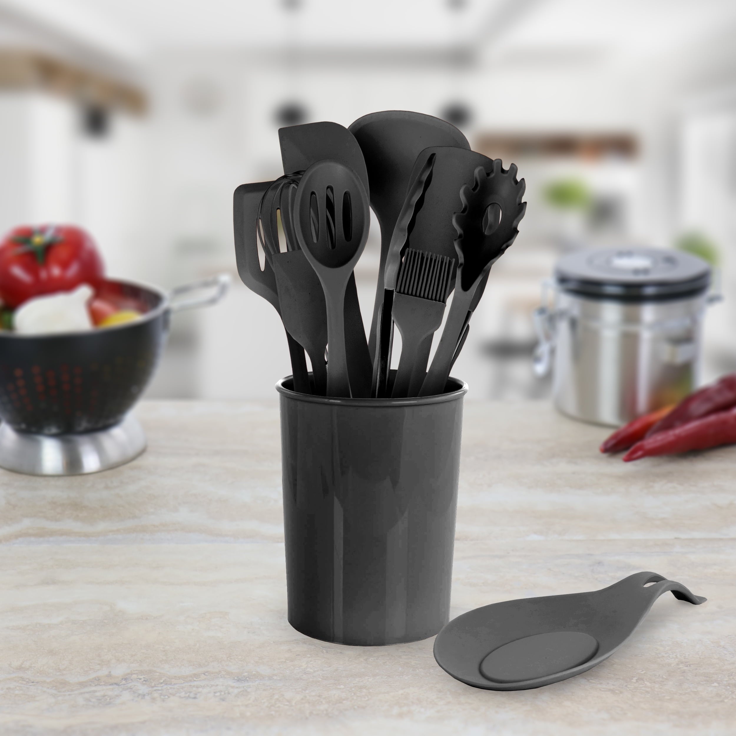 MegaChef Black 12 Piece Silicone Cooking Utensils - Image 3