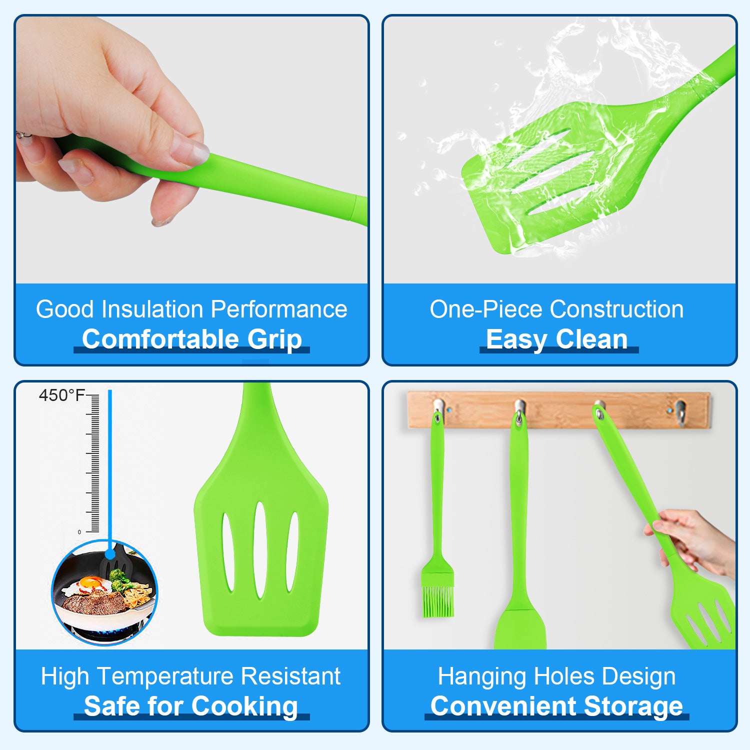Silicone Cooking Utensils Sets, 5-Piece Kitchen Utensil Set 600F Heat Resistant Non-stick Rubber Cookware Kitchen Sil... - Image 5