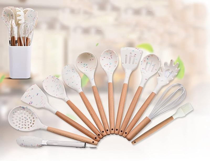 Kitchen Cooking Utensils Set, Wooden Handle Silicone Kitchen Gadgets Utensil Set,11 pcs Non-Stick Silicone Cooking Ki... - Image 5