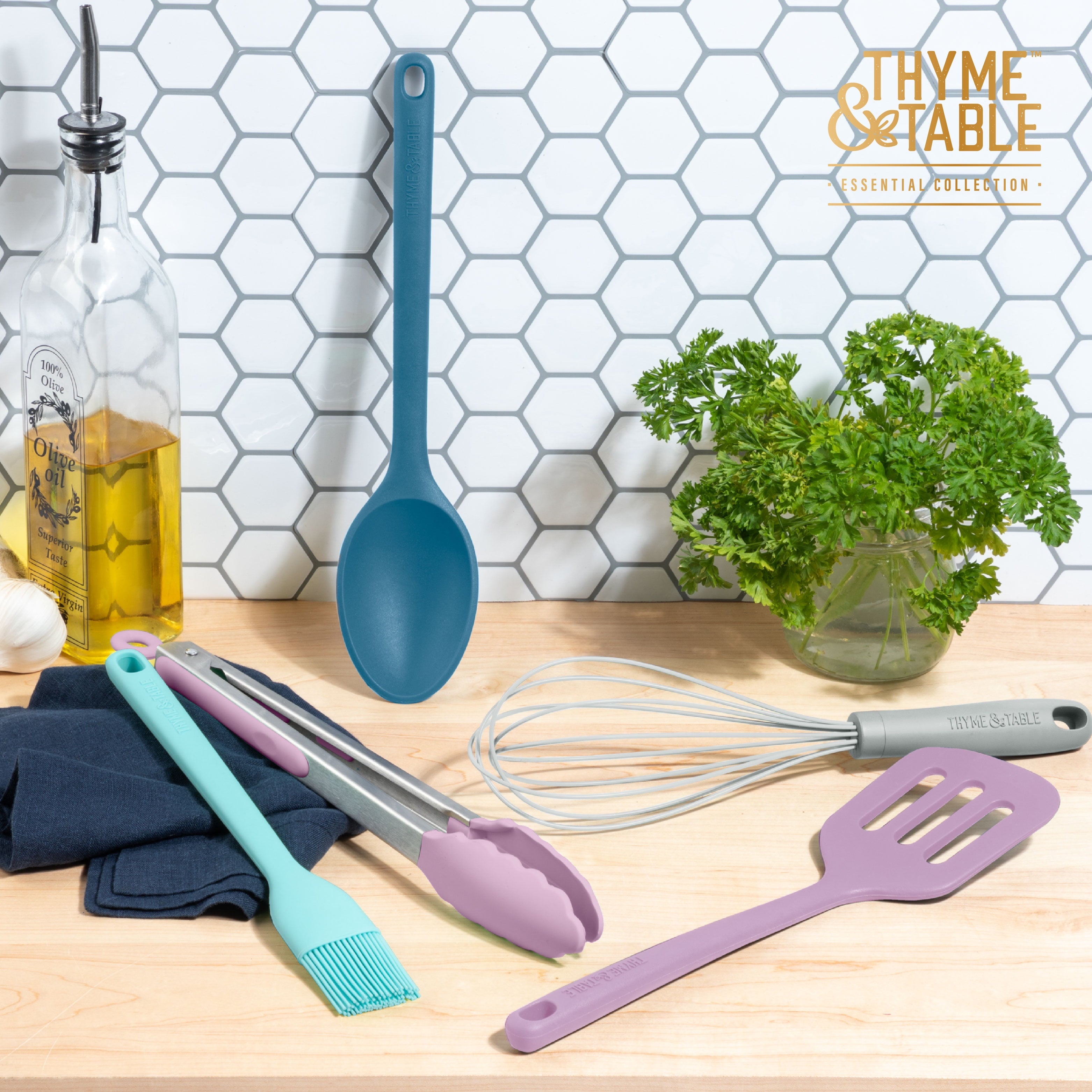 Silicone Utensils, 5-Piece Set, Tongs, Basting Brush, Spatula, Turner, Spoon - Image 2
