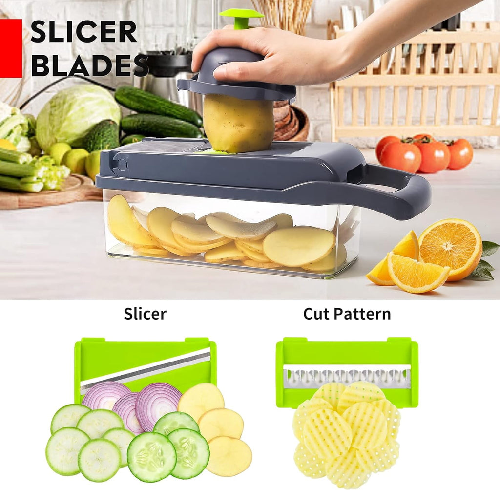 Pro, Multifunctional Food with Container, Slicer Dicer Cutter with Sharp Blades for Onion Carrot Garlic-Green - Image 5