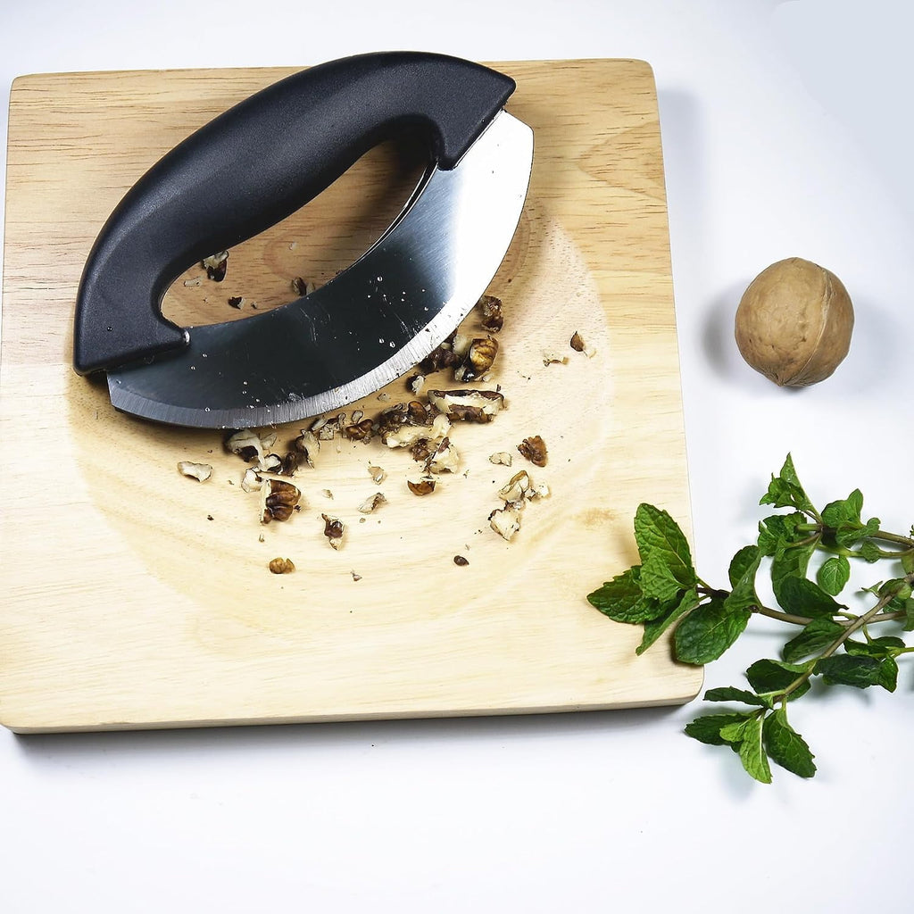 Mezzaluna Knife and Board, Double Blade Mezzaluna Salad Chopper with Wood Board - Image 3