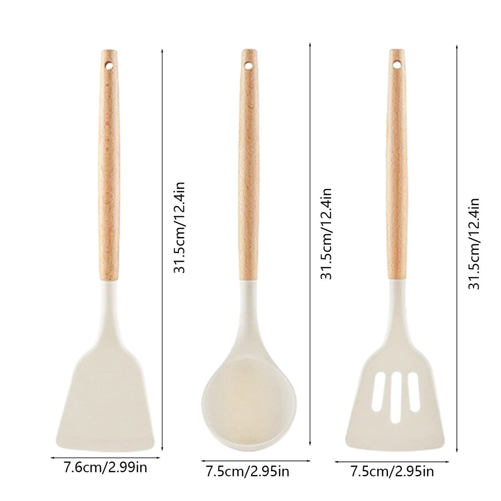 Mouliraty Kitchen Utensils Set Non Stick Silicone Cooking Utensils Set 3 Pcs 12.4 Inch Wooden Handle Heat Resistance ... - Image 2
