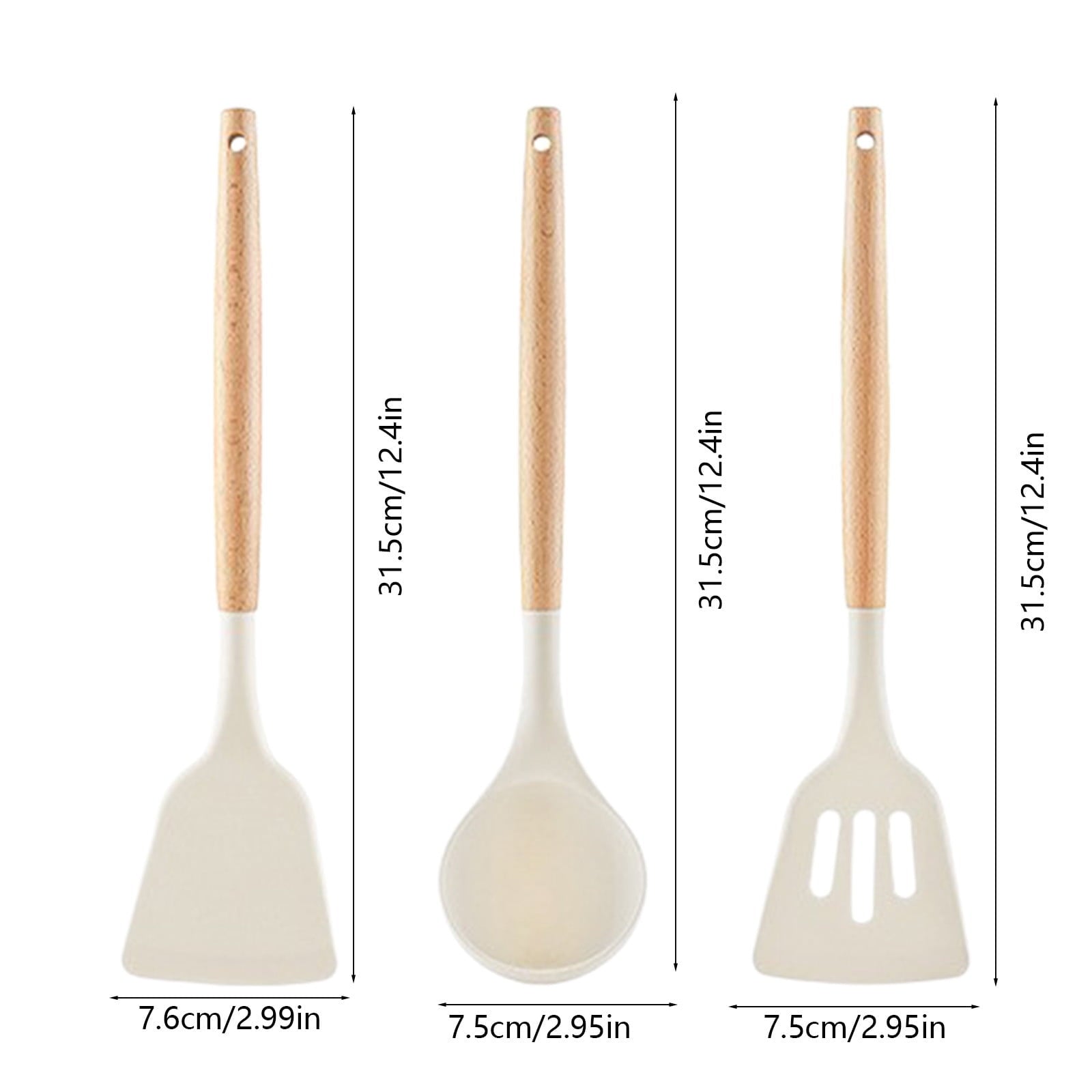 Mouliraty Kitchen Utensils Set Non Stick Silicone Cooking Utensils Set 3 Pcs 12.4 Inch Wooden Handle Heat Resistance ... - Image 2