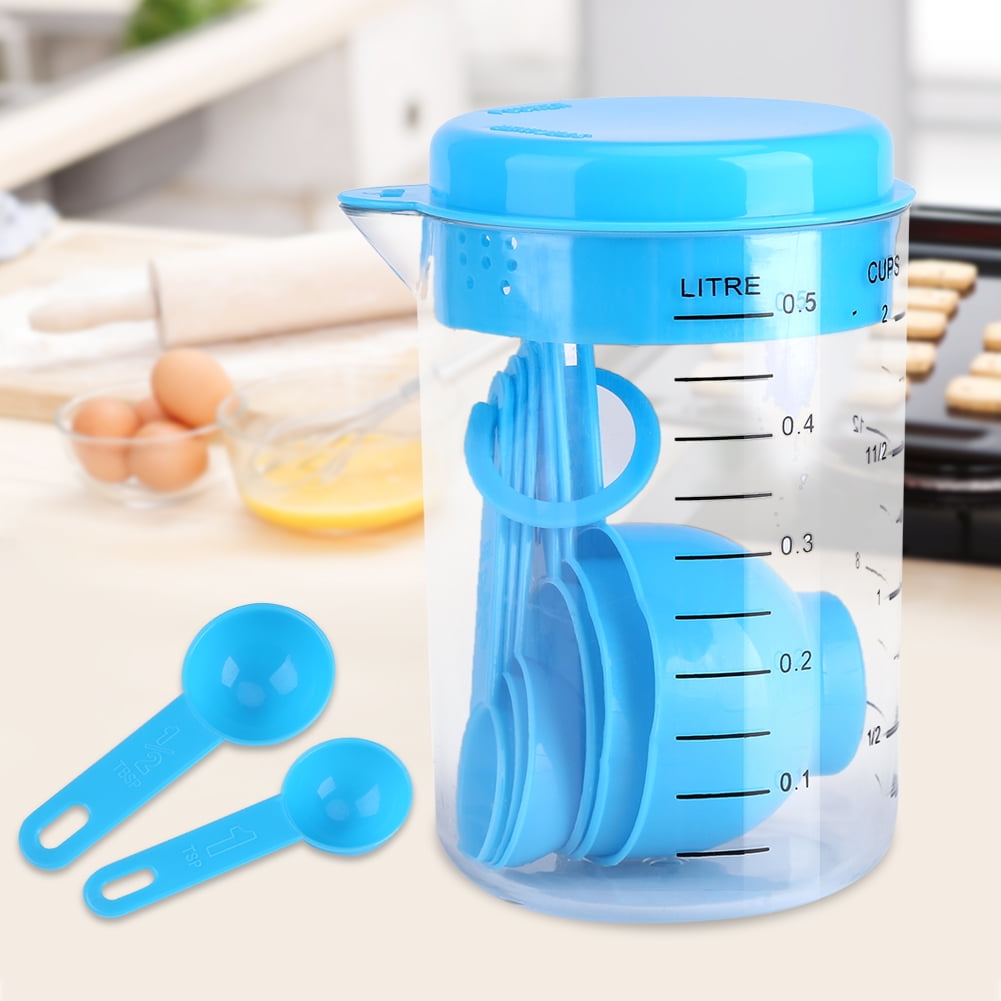 Plastic Measuring Cup Spoons Set, 7Pcs Kitchen Measuring Cups + Spoons Measure Water Liquid Tea Coffee Measuring Tool... - Image 2