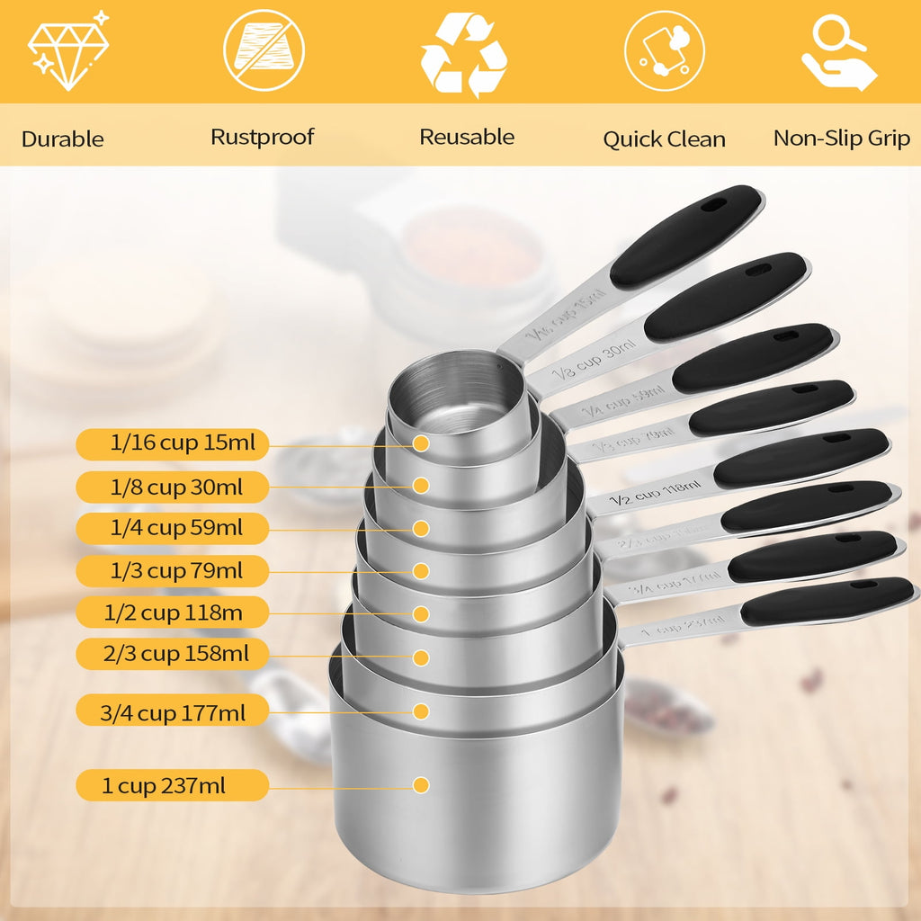 17 Pieces Measuring Cups and Magnetic Measuring Spoons Set Stainless Steel, 8 Measure Cups with Silicone Handle and 8... - Image 3