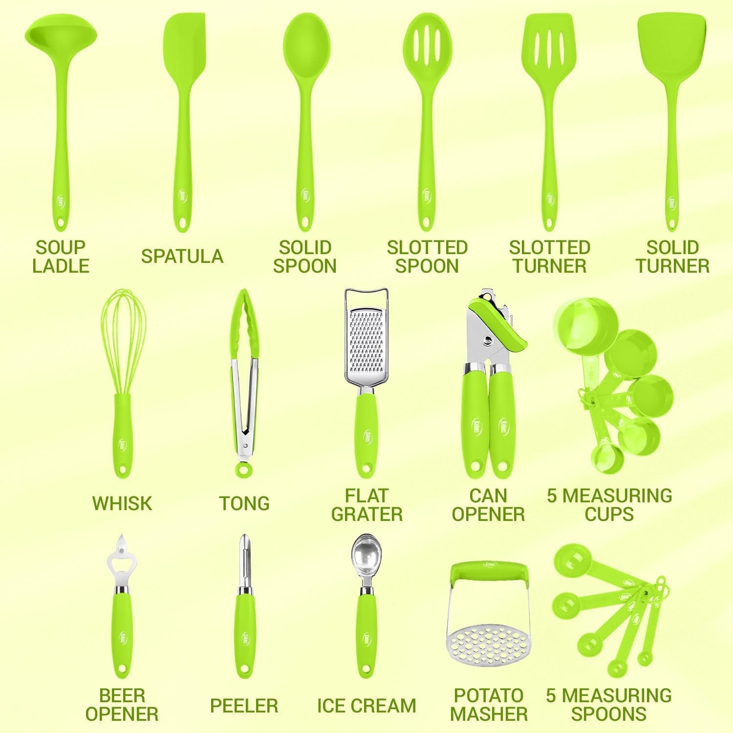 Kaluns Silicone Cooking Utensils Set 24 Pcs - Premium Heat Resistant Cooking Set & Kitchen Essentials - Non-Stick Kitchenware with Stainless - Image 4